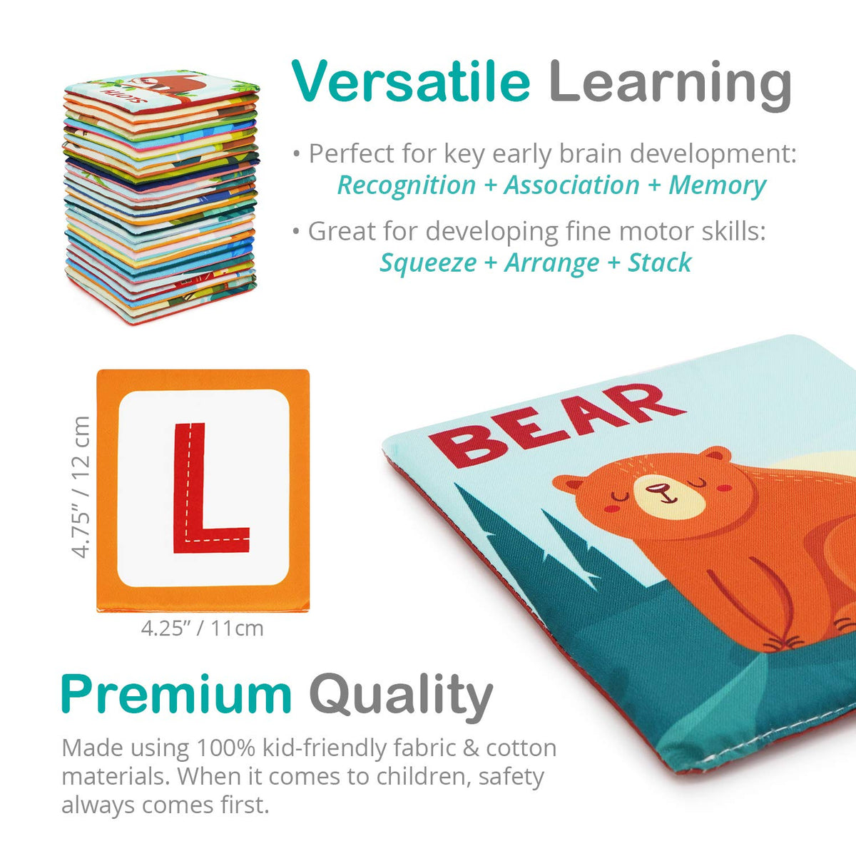 Urban Kiddy Zoo Alphabet Cards | Soft Alphabet Flash Cards, Educational Early Learning Infant Toys