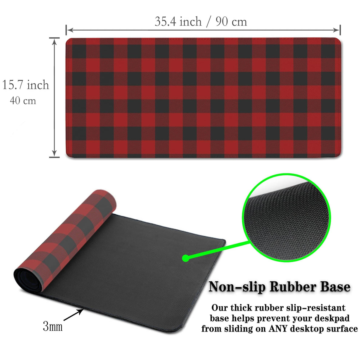 Samgula Buffalo Plaid Mousepad, XXL Big Mouse Pads Computer Desk Pads, Mat Non-Slip Rubber Base