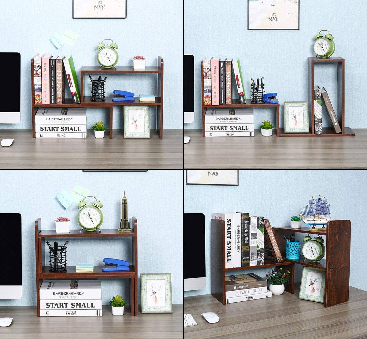 PAG-Mass Desktop Bookshelf Freestanding Wooden Countertop Bookcase Accessories Organizer Display