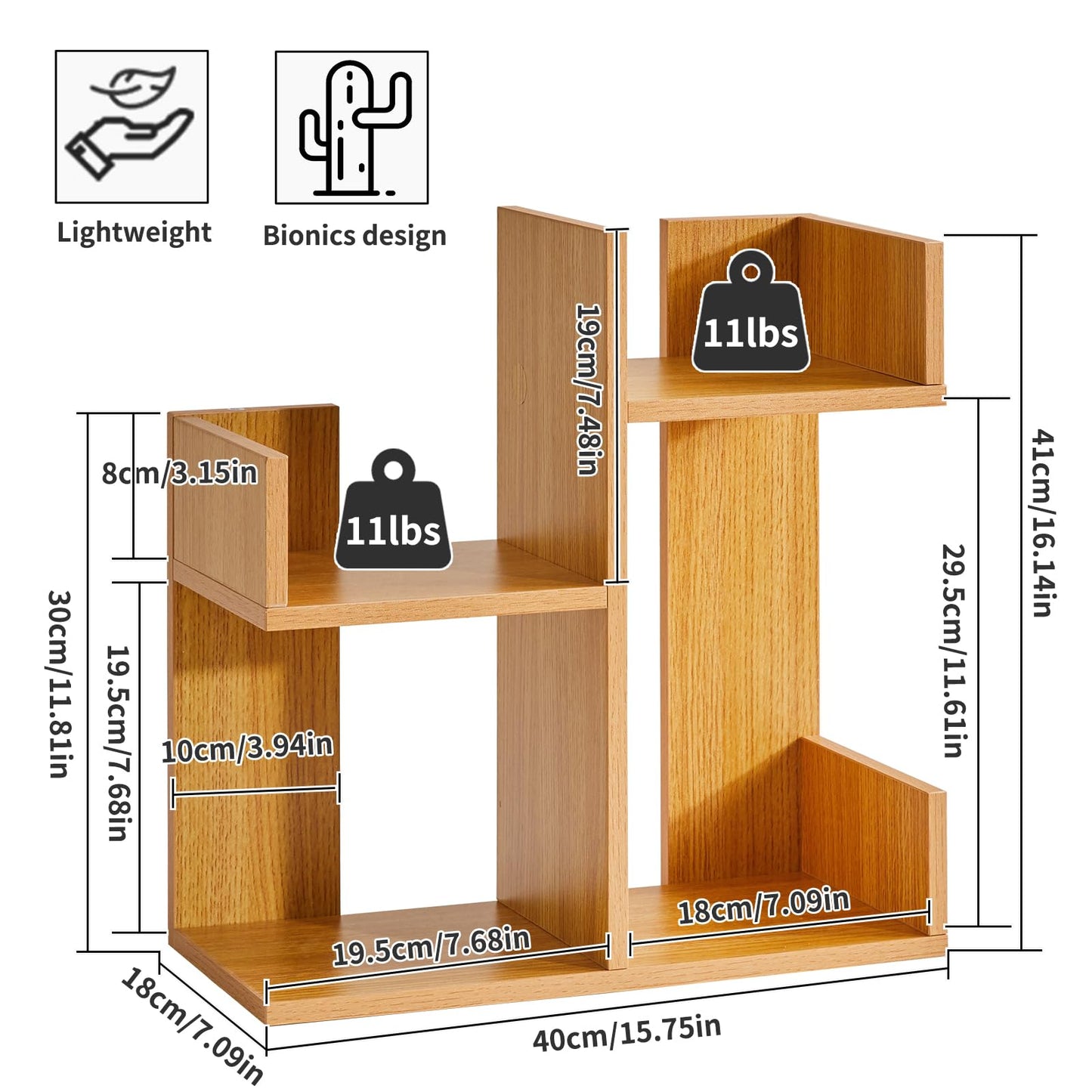 Aibiju Short Bookshelf Small Desk Organizer, Cactus Bookshelf Unique Bookcase, Book Display Shelf