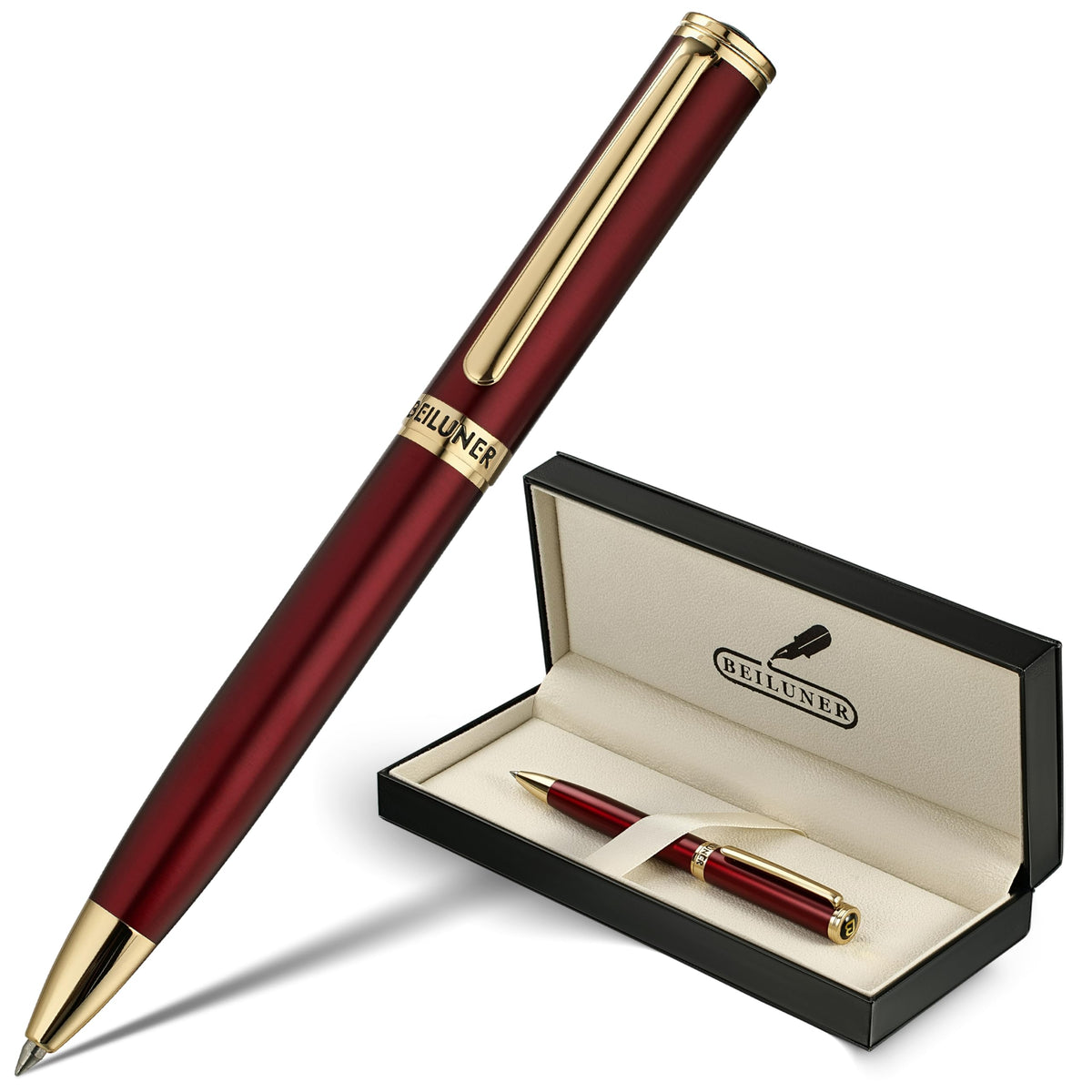 BEILUNER Red Lacquer Gel Pen With 24K Gold Finish, Retractable Pens, Gift Pen Set, Professional