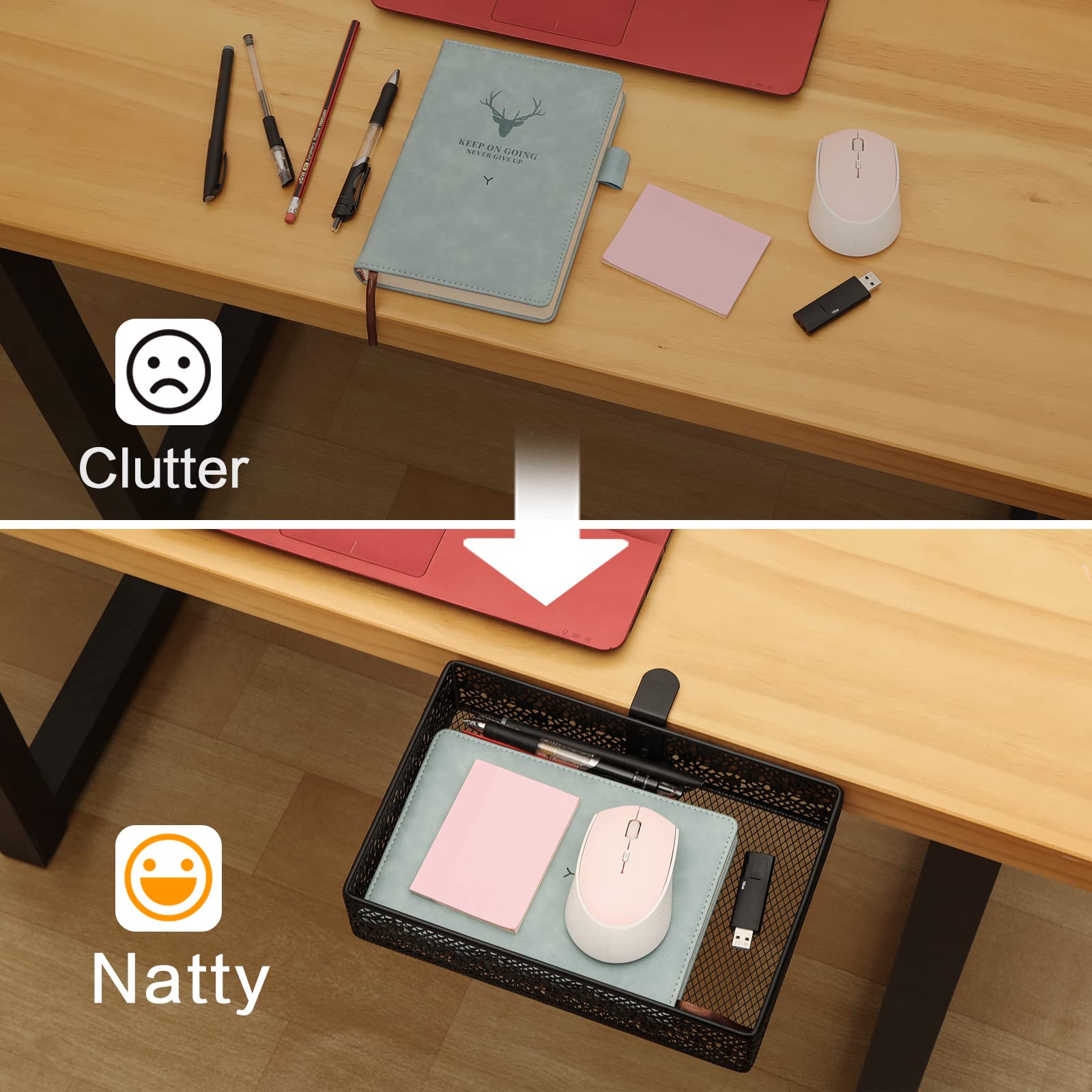Under Desk Drawer, Clamp on Desk Organizer Under Table Hanging Desk Storage