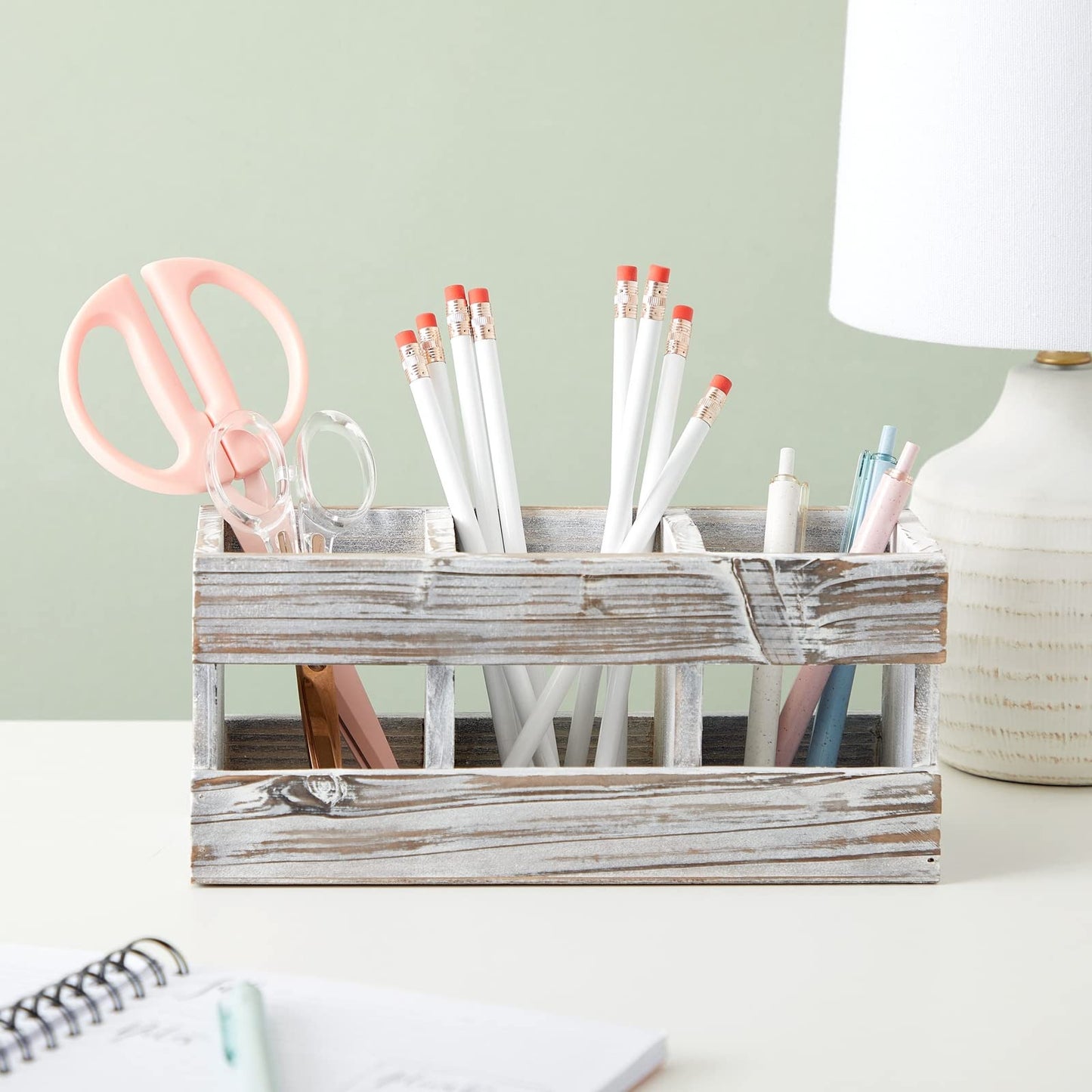 Juvale Farmhouse Decor 3-Compartment Pencil Holder & Desk Organizer - 9.5 x 4.25 x 4 in - Cedarwood