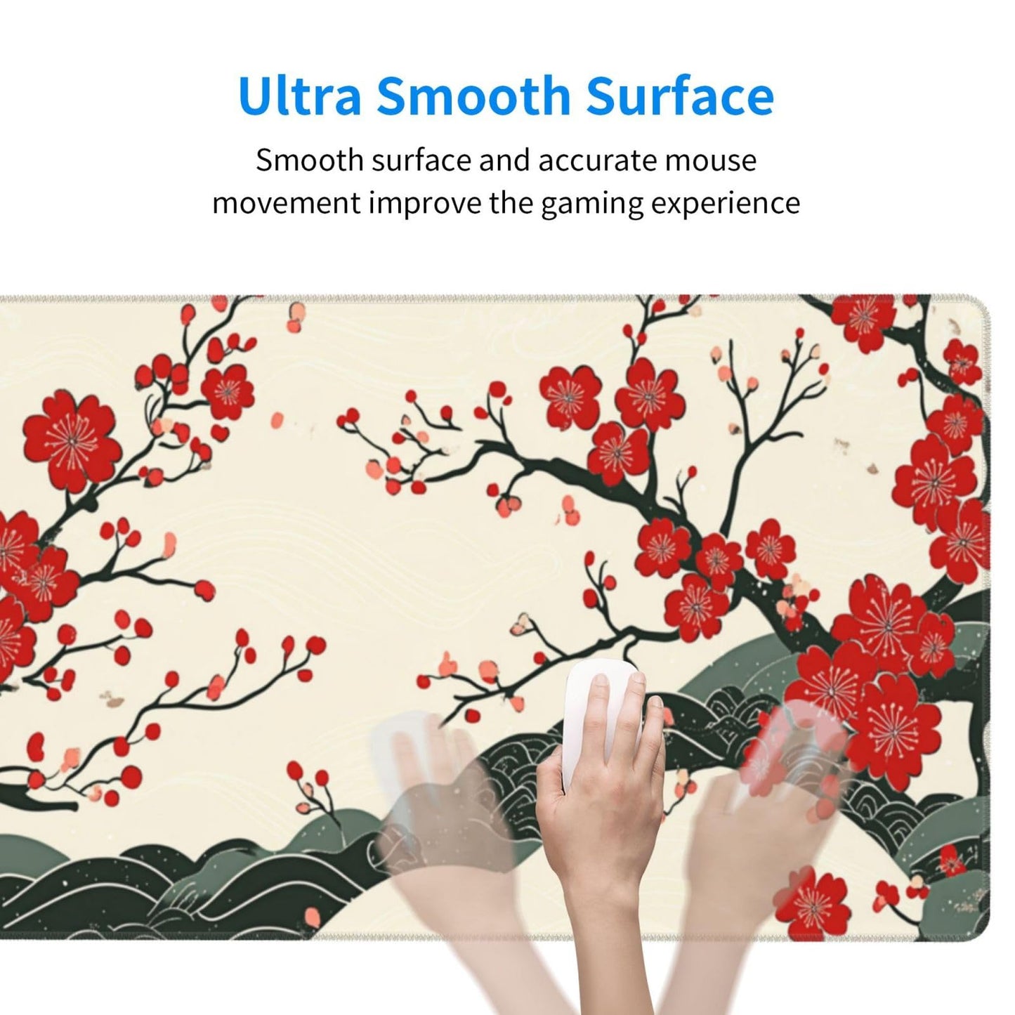 XL Desk Mat 31.5x15.7 Inch, Japanese Cherry Blossom Wave Mouse Pad Keyboard
