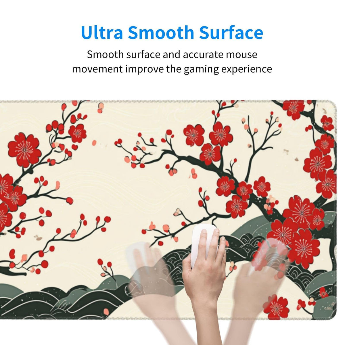 XL Desk Mat 31.5x15.7 Inch, Japanese Cherry Blossom Wave Mouse Pad Keyboard