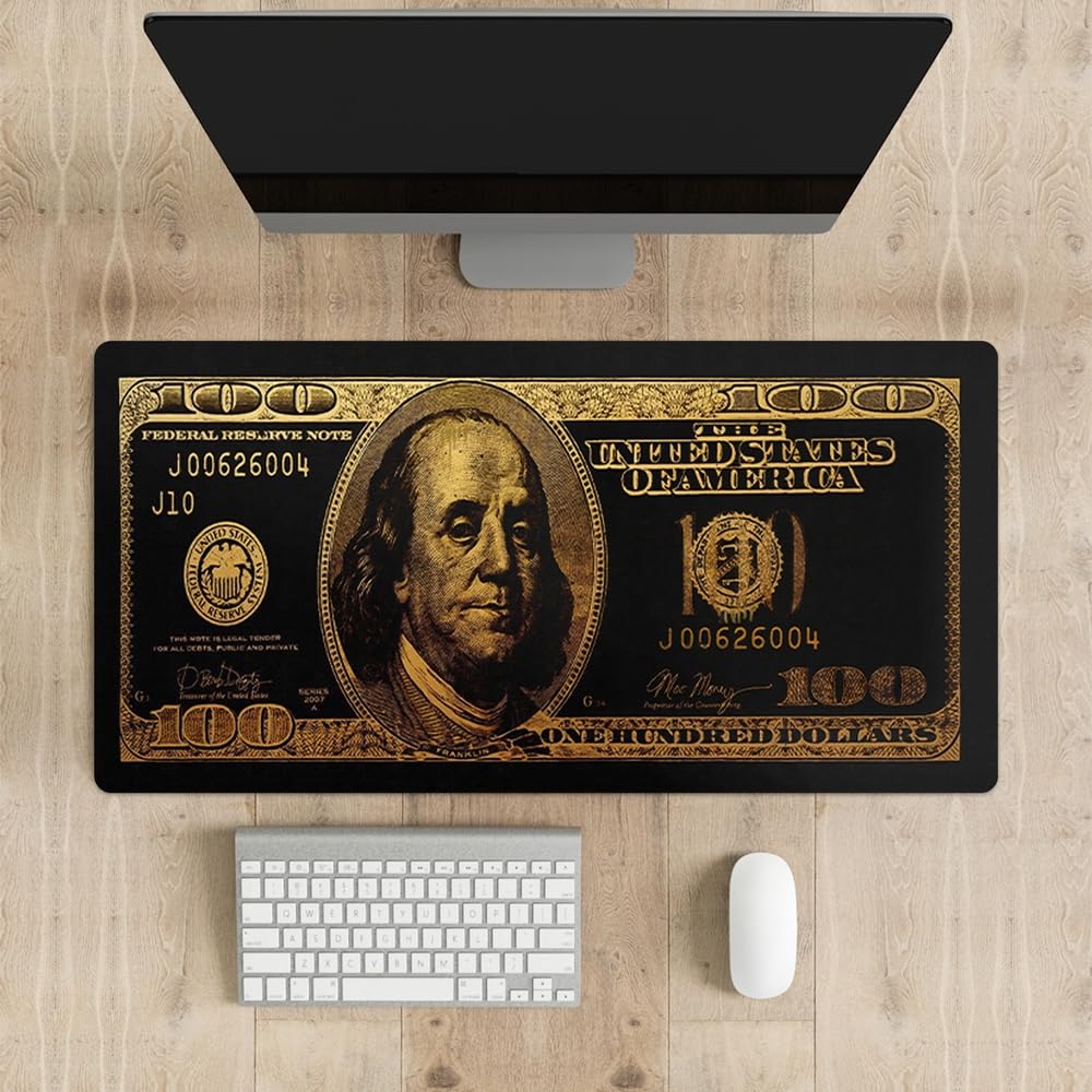 Reateforin Black Money Rectangle Mouse Pad Non Slip Rubber Base Cool Funny US Dollar Full Desk