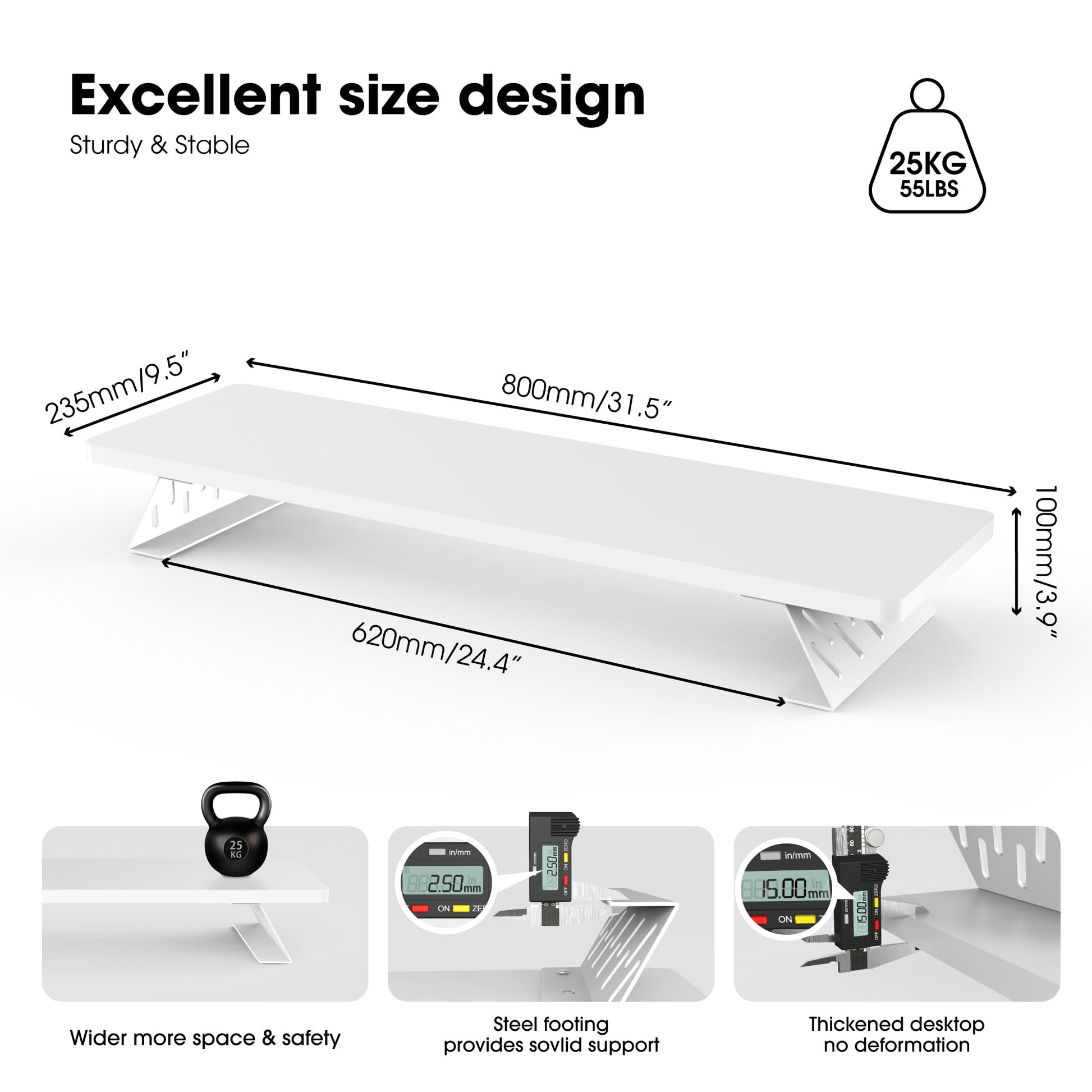 Fenge Monitor Stand Riser, Wooden & Metal Desk Shelf Organizer, White