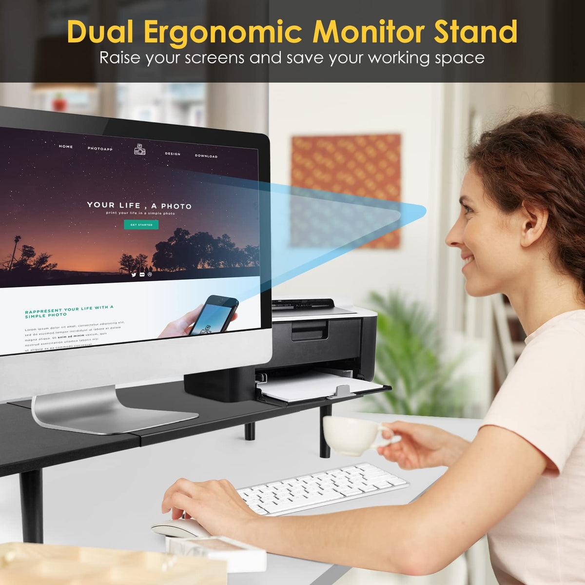 Across-Star Dual-Monitor-Stand-Riser-For-Desk Adjustable Length 32-40 Inch，Large Desktop Computer