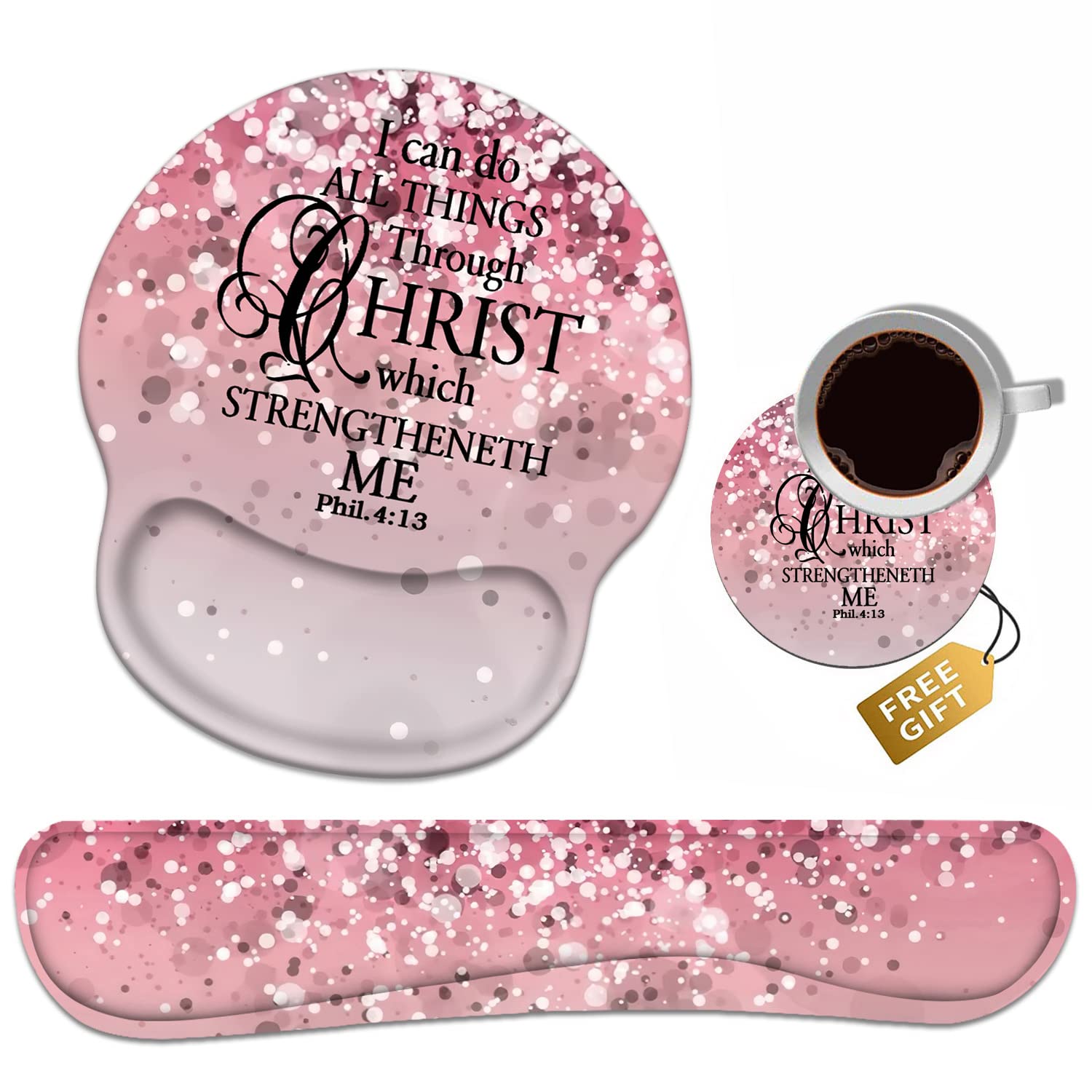 Keyboard Wrist Rest + Mouse Pad Wrist Support Set with Coasters, Non-Slip PU Base Ergonomic