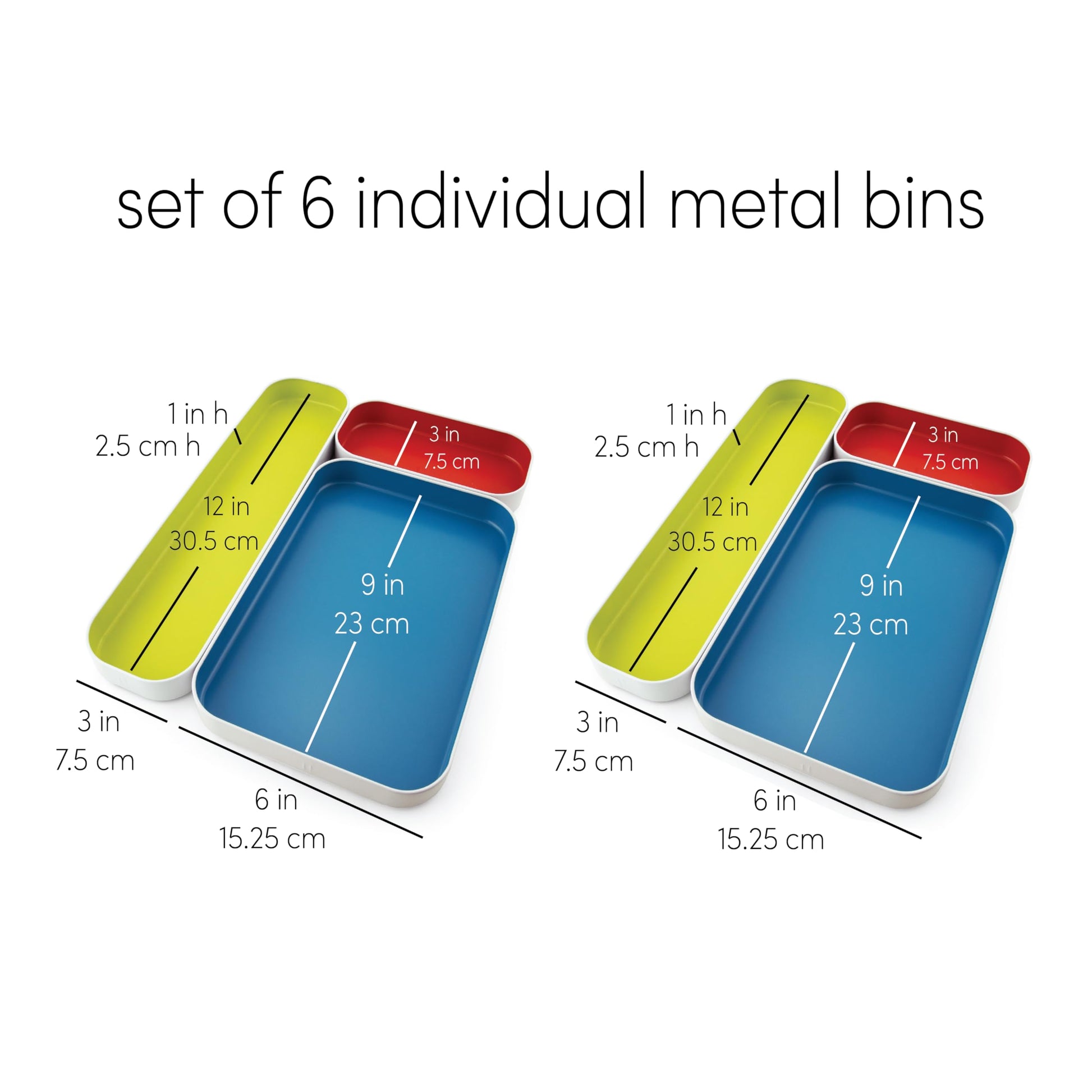 Three by Three Seattle Metal Drawer Organizer Tray Set, 6-Pc (Multicolor)