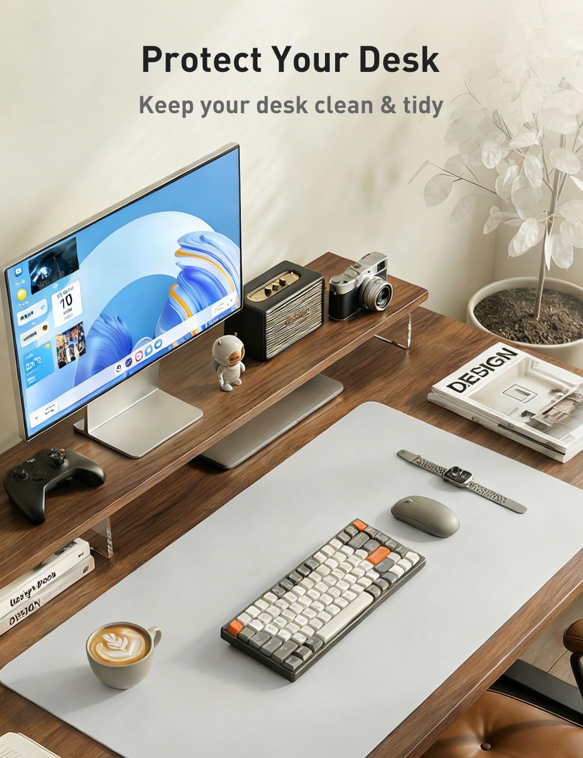 Aothia Faux Leather Desk Mat - Non-Slip PU Leather Desk Blotter, Waterproof Writing Surface, Large