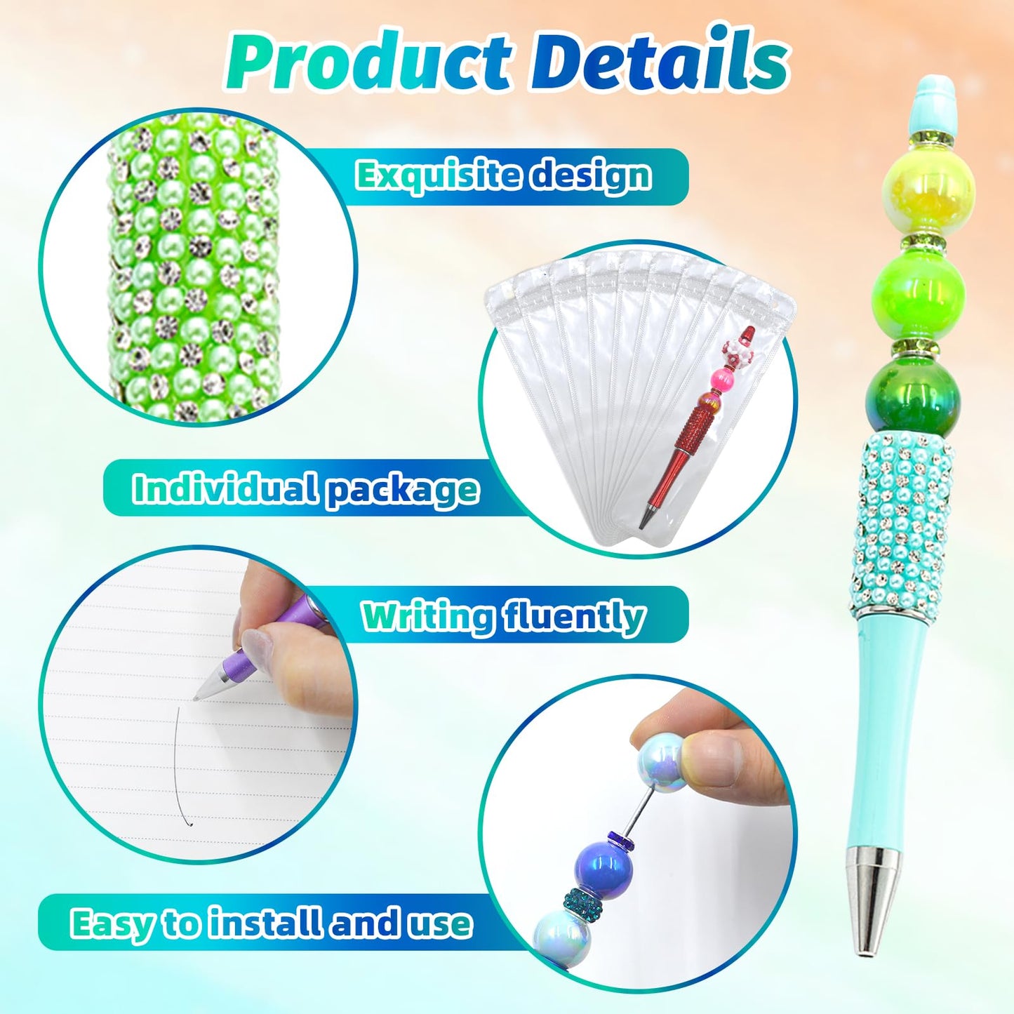 DASTTUIS 75 Pcs DIY Diamond Beadable Pen Kit - 25 Plastic Rhinestone Beaded Pens Bulk with Refills