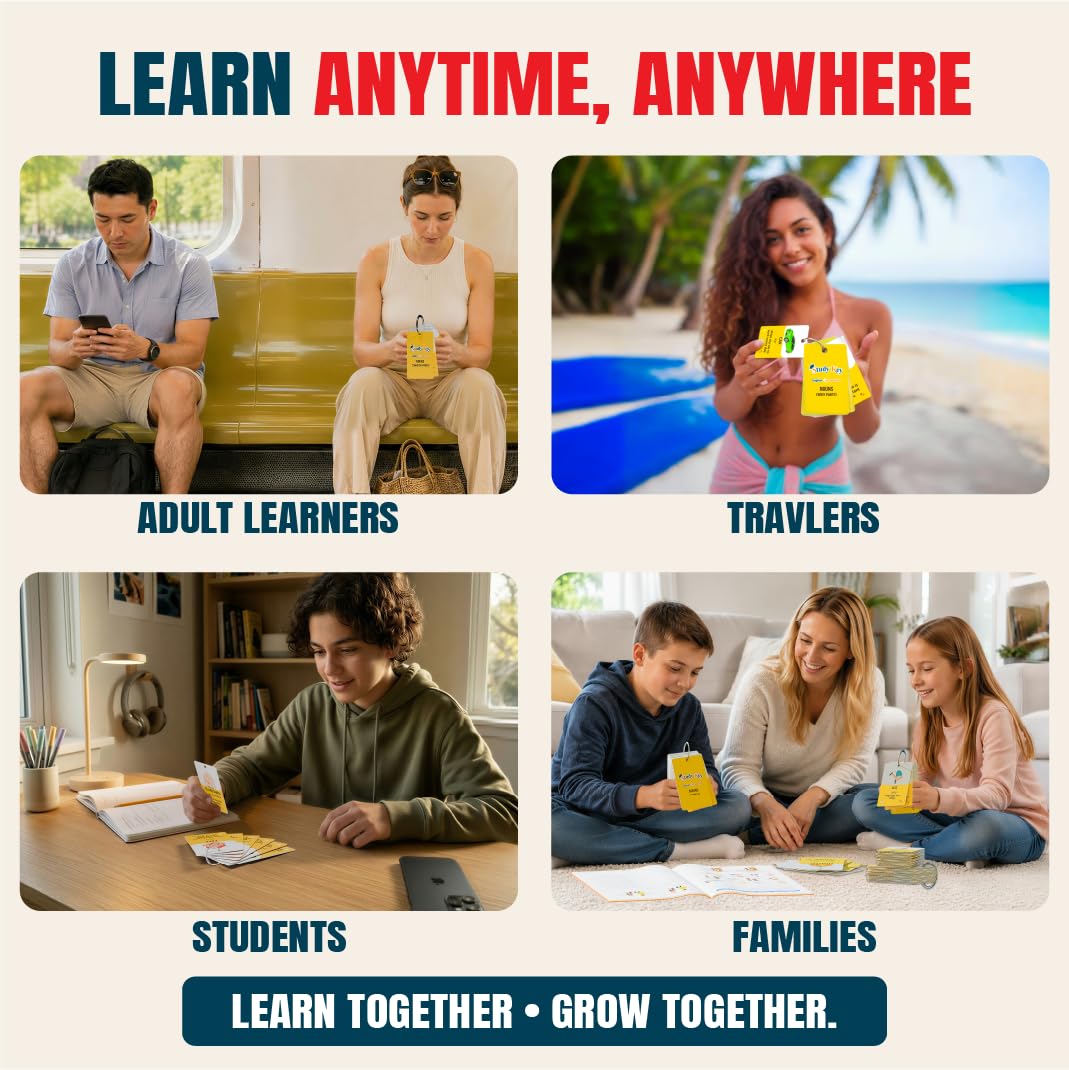 300 Bilingual English Spanish Flash Cards for Adults & Kids Ages 12+