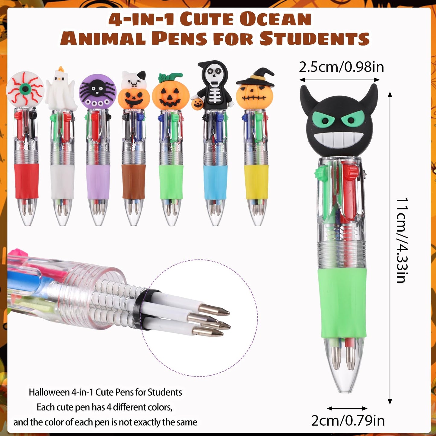 BESARME 48 Pcs Halloween Pens, Fun Multicolor Pens Gifts for Classroom