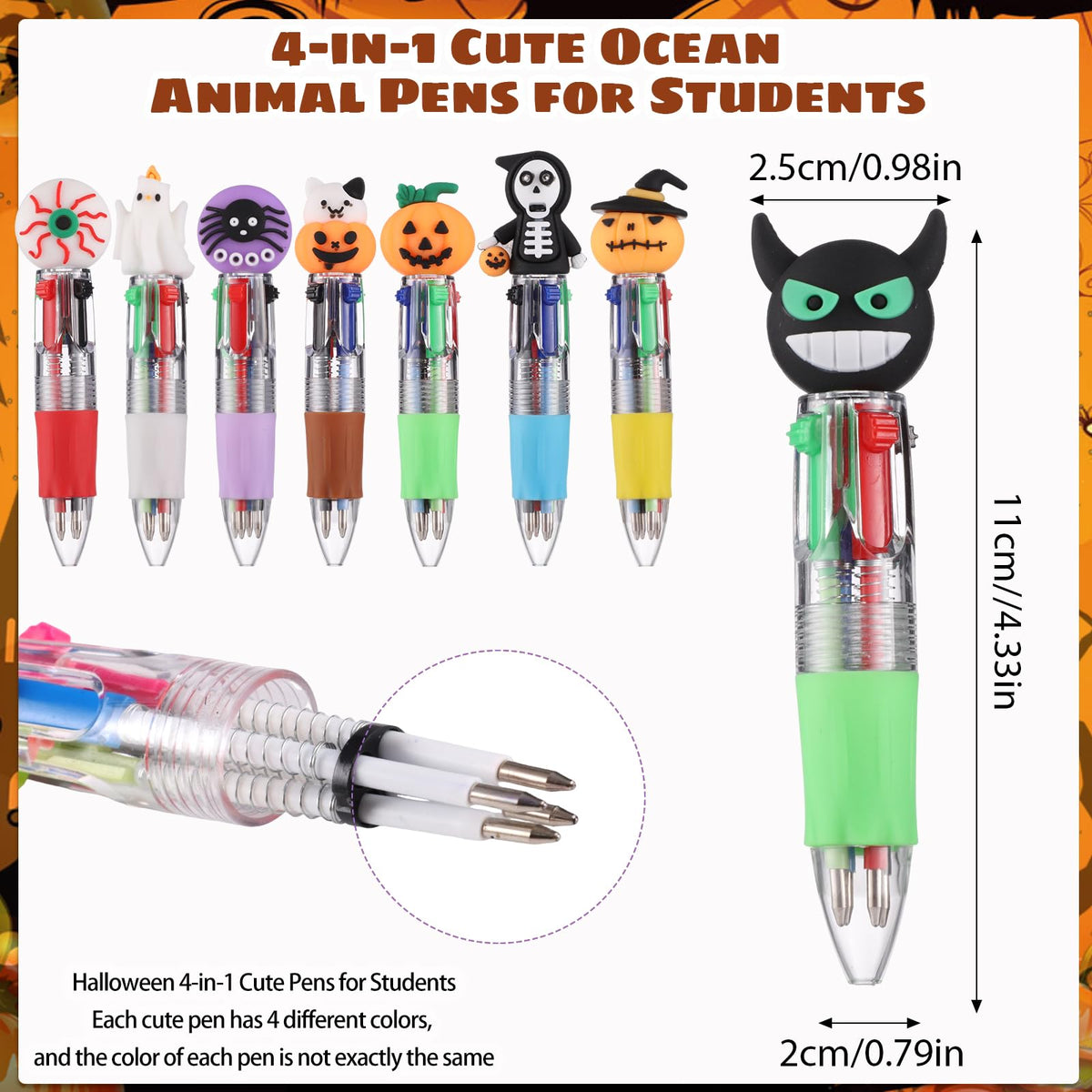 BESARME 48 Pcs Halloween Pens, Fun Multicolor Pens Gifts for Classroom