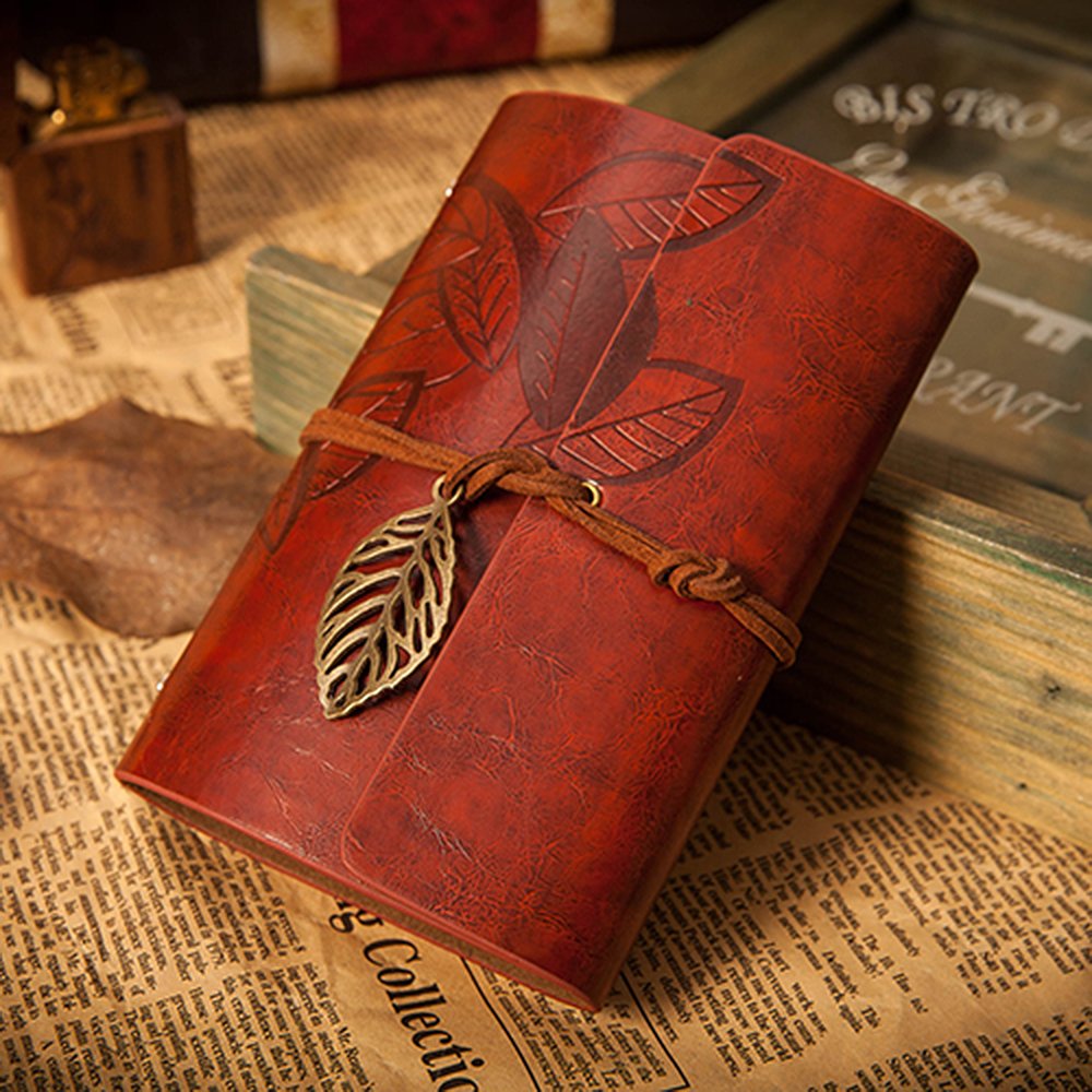 EvZ 5 Inch Mini Vintage Leather Journal, Pocket Size Refillable Loose Leaf Notebook, Retro Red