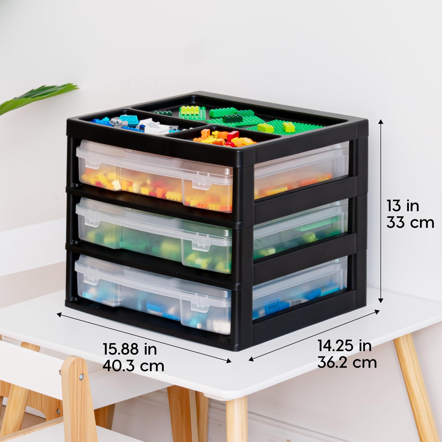 IRIS USA Desk Organizer |Made in USA| 3-Tier Cases - Black/Clear