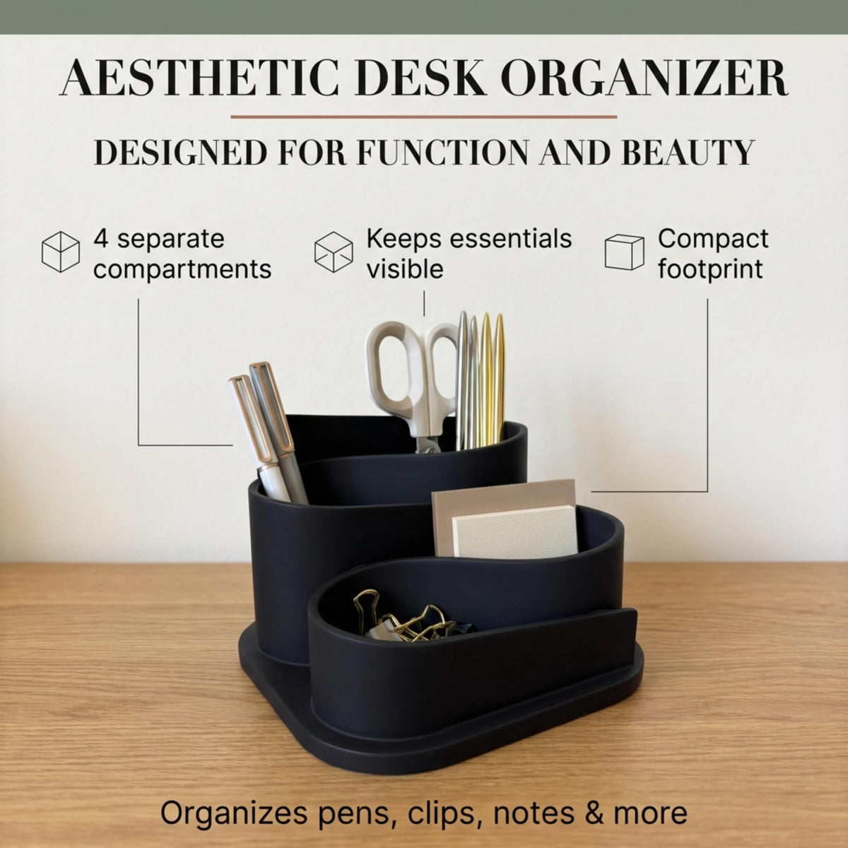 OAKOA Black Modern Desk Organizer - Minimalist Desk Accessories Pen Holder