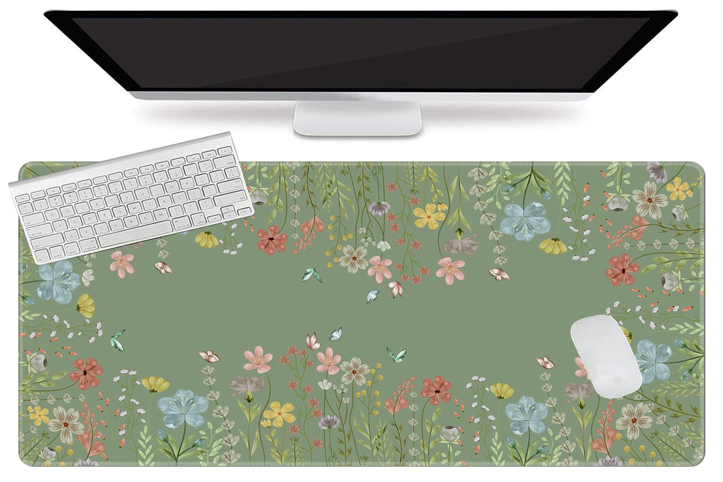 L-SPOUTTO Green Floral Desk Mat for Keyboard and Mouse,XXL Large Mouse Pad
