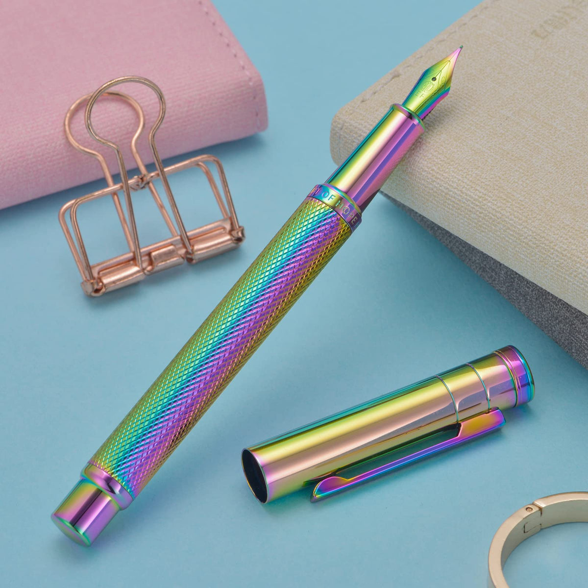 Asvine Hongdian Forest Fountain Pen Extra Fine Nib Rainbow Color with Converter and Metal Pen Box