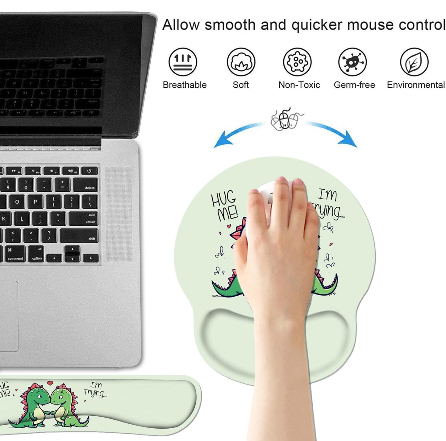 Keyboard and Mouse Wrist Rest Pad Set with Coasters, Ergonomic Support, Non-Slip PU Base, Easy