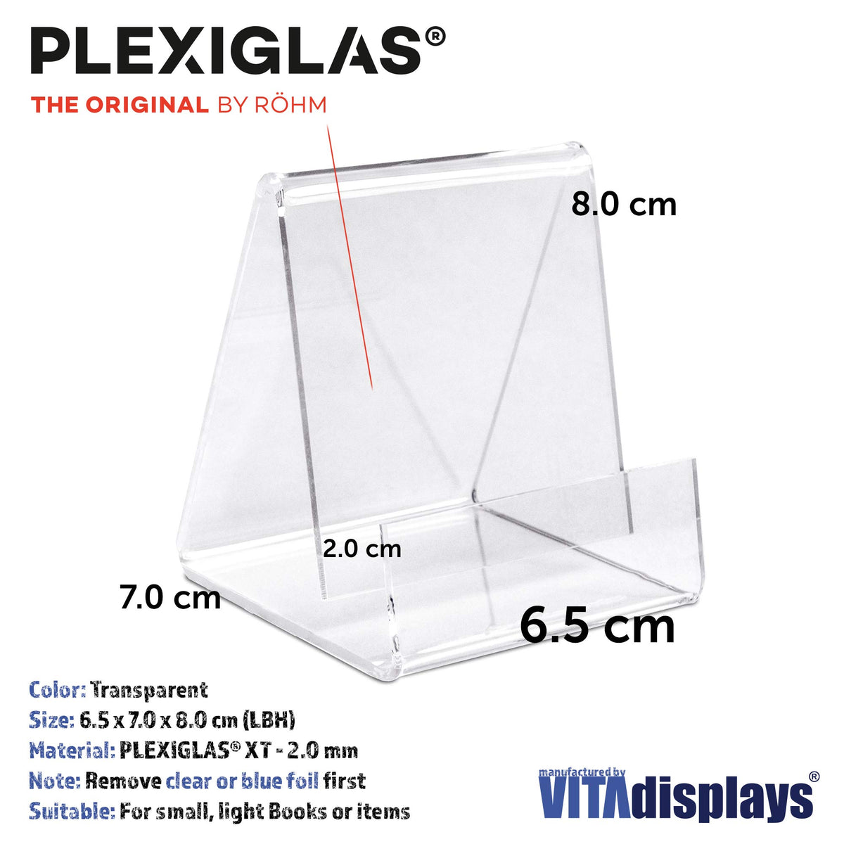 VitAdisplays Eco Bookends Height 8.0 cm as Clamp Stand Made of Original Plexiglas for e.g.