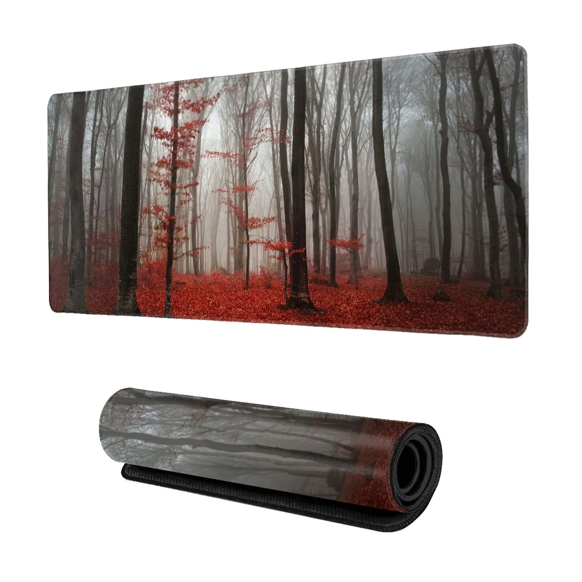 ZTHLL Desk Mat,Beautiful Autumn Foggy Forest Gaming Mouse Pad,XXL Extended Mouse Pad Mat for