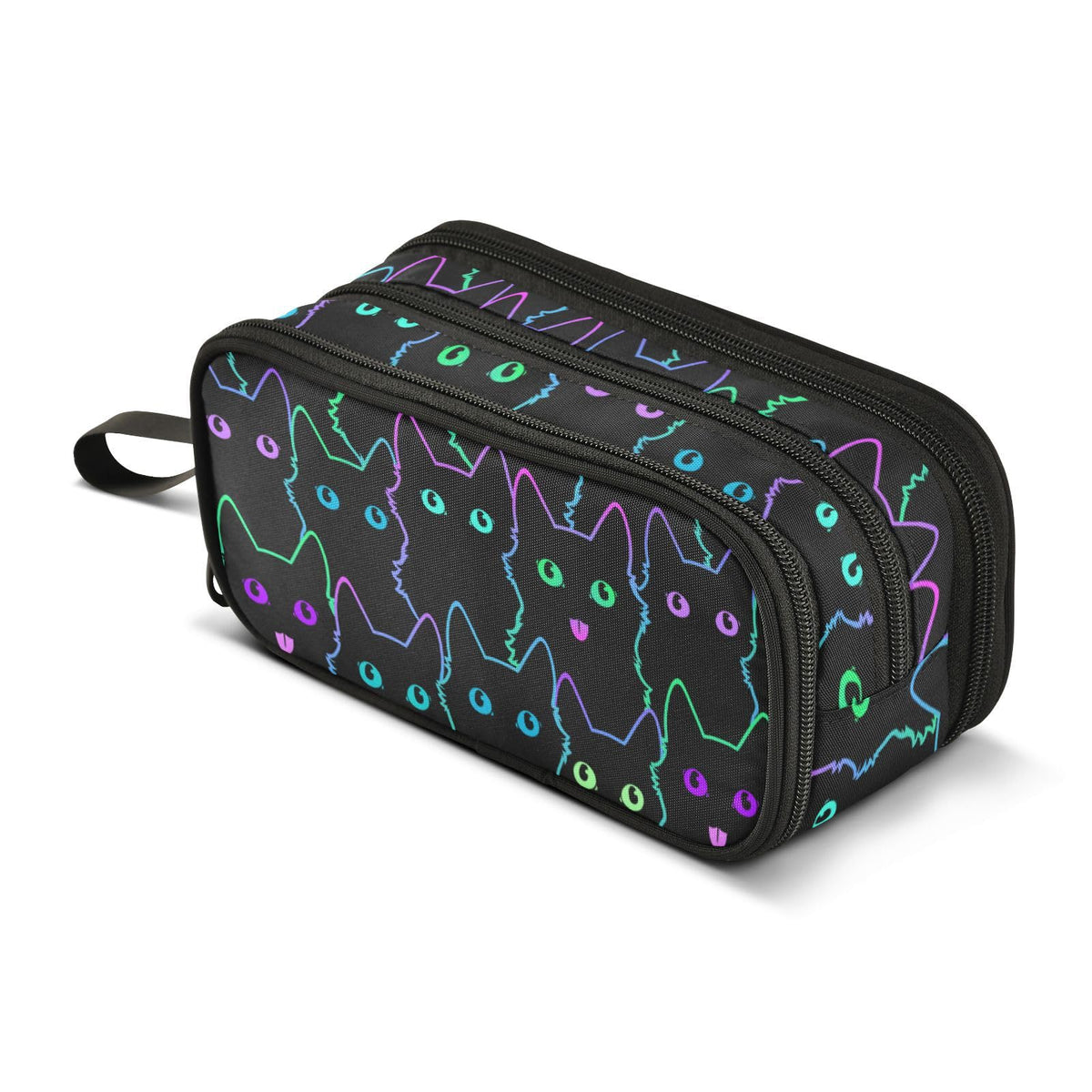 Sletend Pencil Case Cat Cartoon 3 Compartments Pencil Pouch