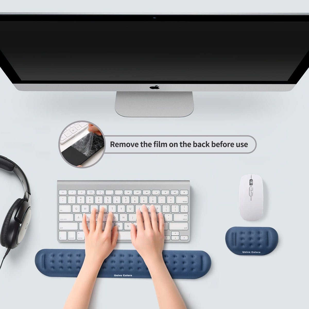 UnivoColors Navy Keyboard Wrist Support and Mouse Wrist Rest Set, Made of Memory Foam Soft Gel