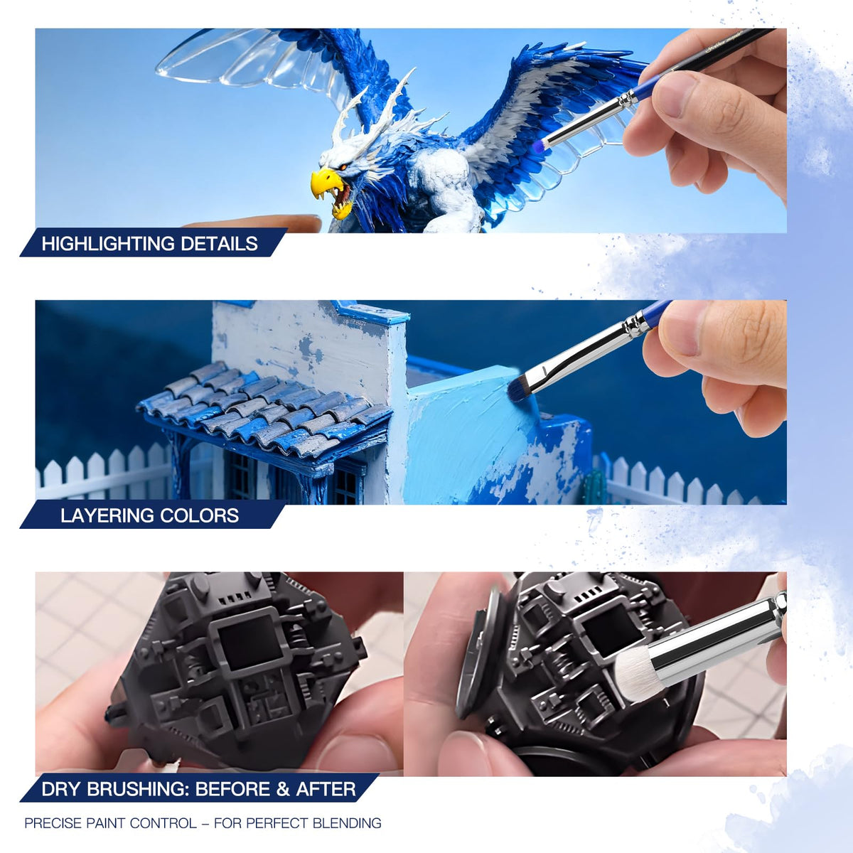 Golden Maple Dry Brushes for Miniature Painting - 6PC Drybrush Set Miniature Dry Brush for Model