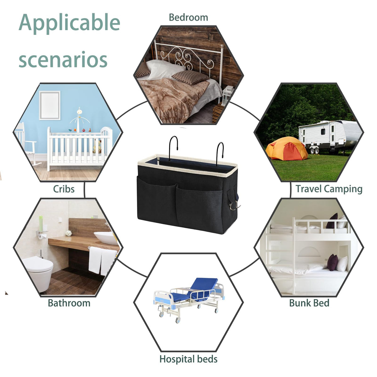 Someteth Bedside Caddy Organizer - Bedside Hanging Storage Bag with Hooks, Dorm Essentials Caddy