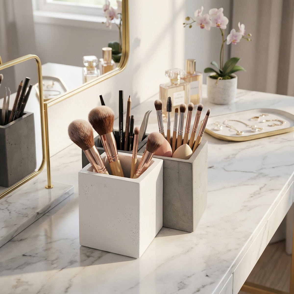 MyGift Pen Holder Pencil Holder For Desk,Pen Cup Holder For Desk,Concrete Desktop Pencil Cup,Modern