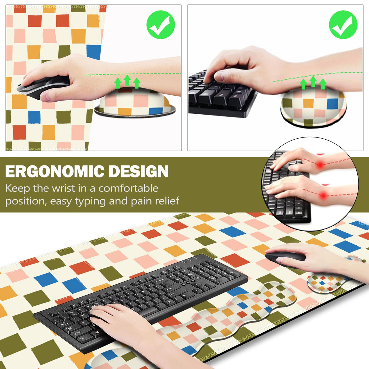 ARTSO Large Mouse Pad with Keyboard Wrist Pad and Mouse Wrist Pad Set, Ergonomic Computer Desk