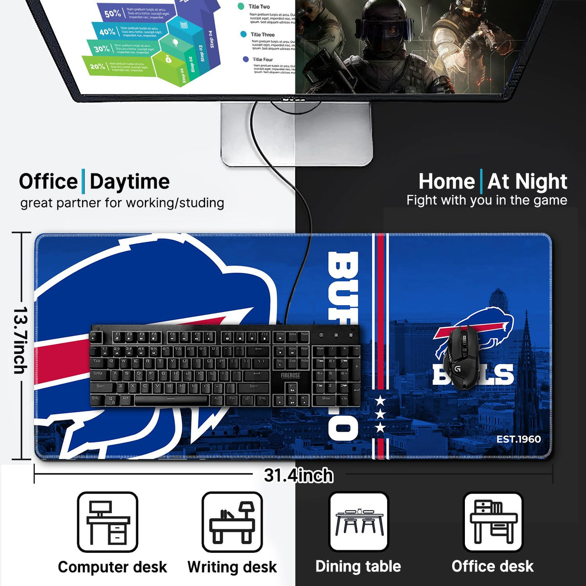 Large Stitched Edges Gaming Mouse Pad,31.5 X 13.8 Inch Mousepad for Laptop Computer Desktop