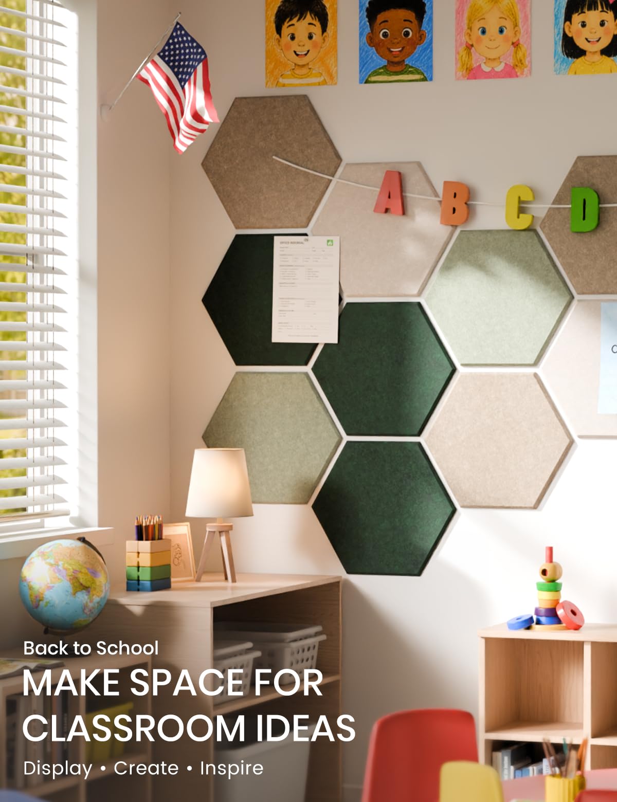 Fluxynara 10-Pack Hexagon Cork Board Alternative, Nordic Moss