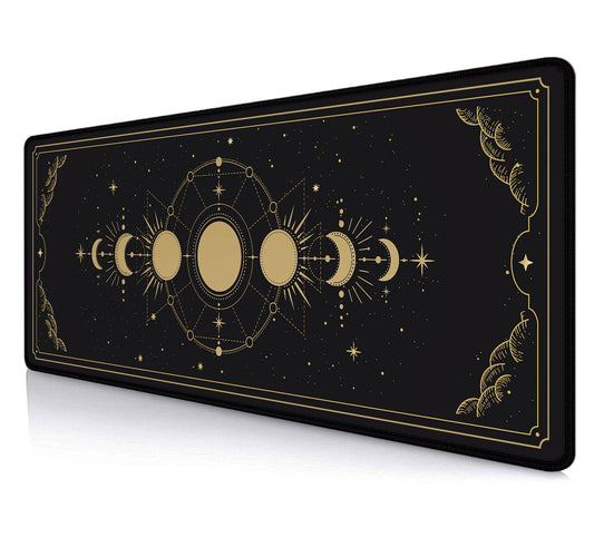 SXCKANG Moon Phases Large Gaming Mouse Pad, Celestial Cycle Lunar Chart Black and Gold Desk Pad
