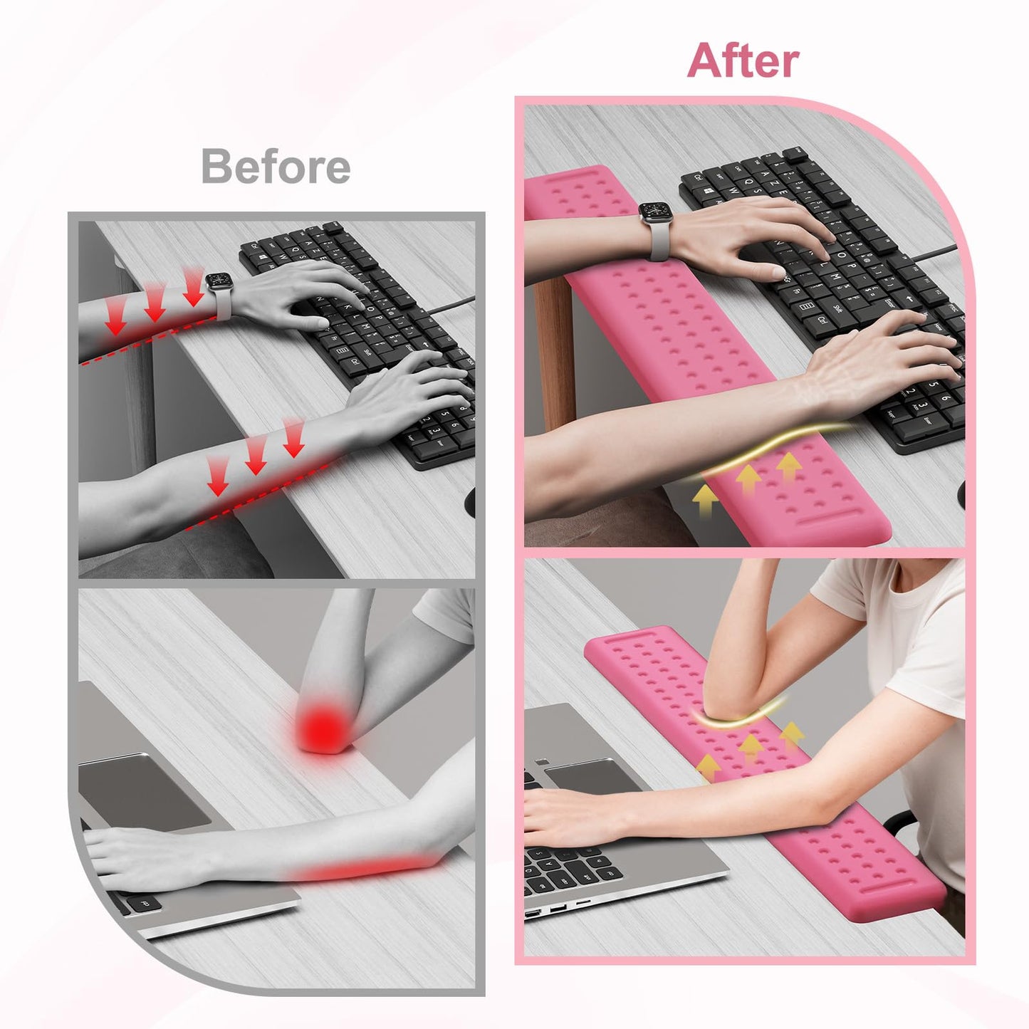Leolee L-Shaped Desk Long Wrist Rest Elbow 60CM, Pink Arm Rest for Desk