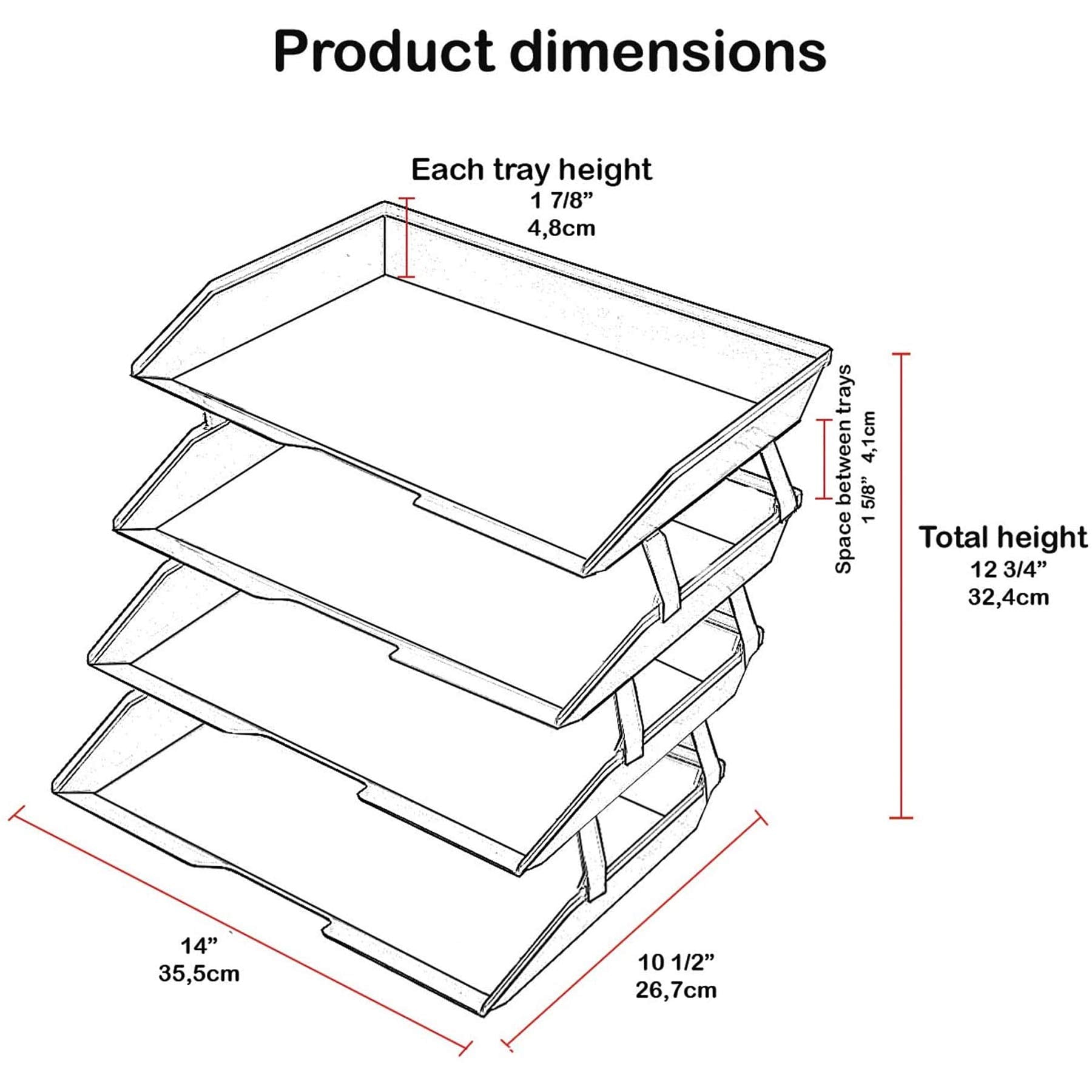 Acrimet Facility 4 Tier Letter Tray, Side Load, Letter Size/A4, Desktop File Organizer, Plastic