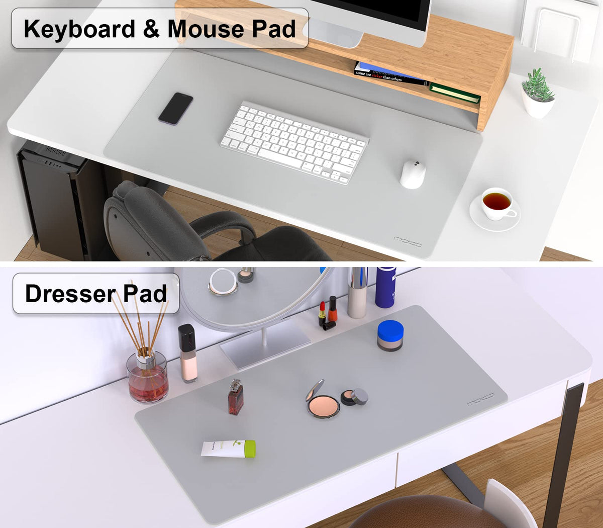 MoKo Desk Mat,Dual-Sided Office Desk Pad Waterproof,Light Gray+Silver