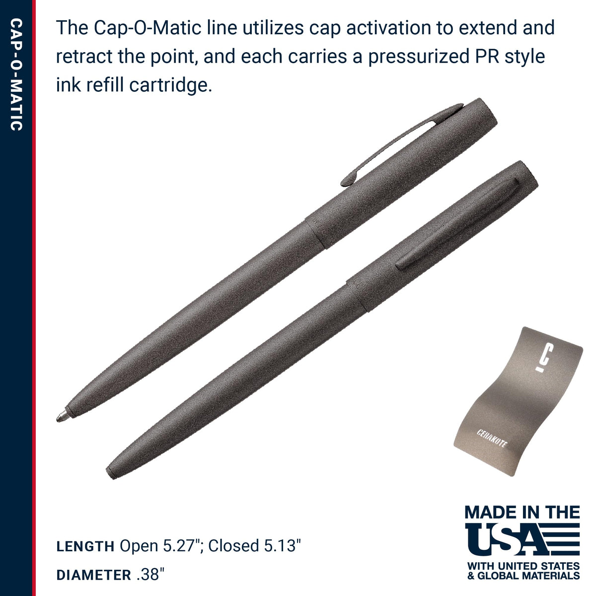 Fisher Space Pen Tungsten Cerakote Finish Cap-O-Matic Pen, Black Ink
