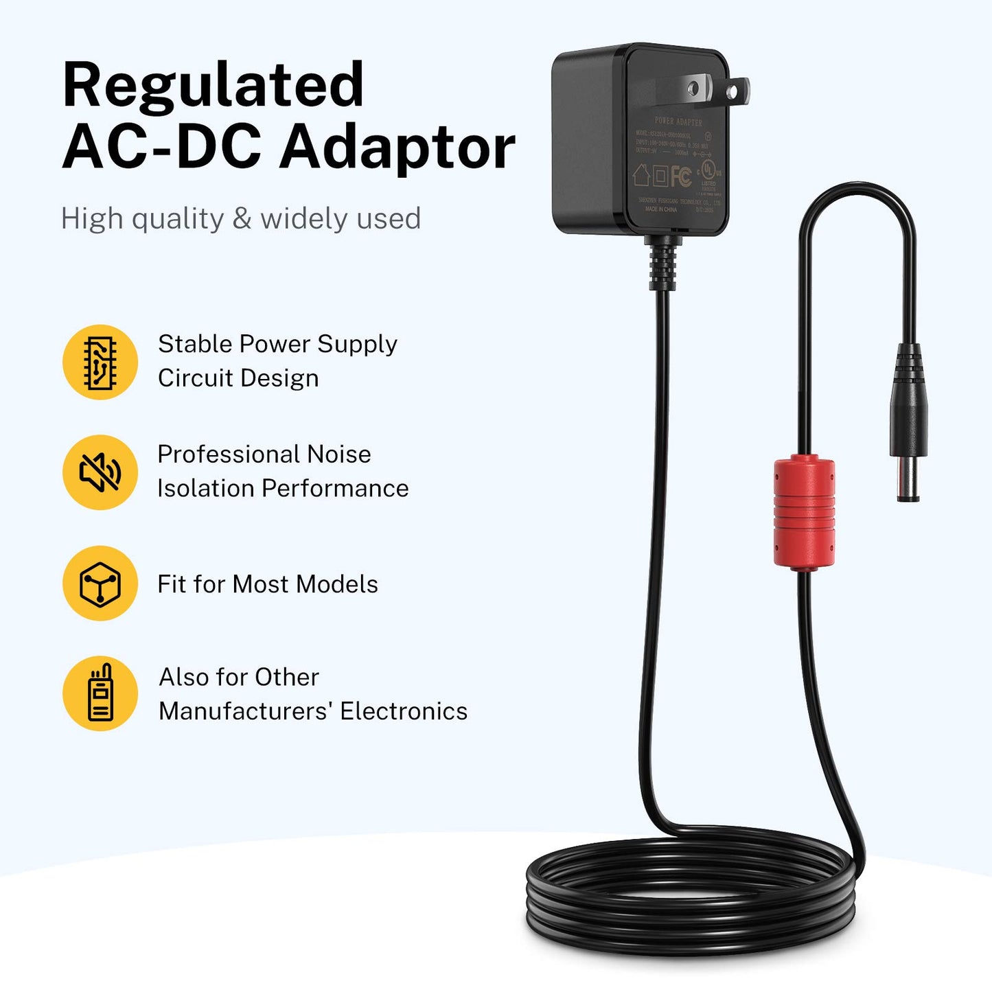 Donner DPA-100 9V DC 1A Power Supply Adapter for Keyboards & Guitar Pedals
