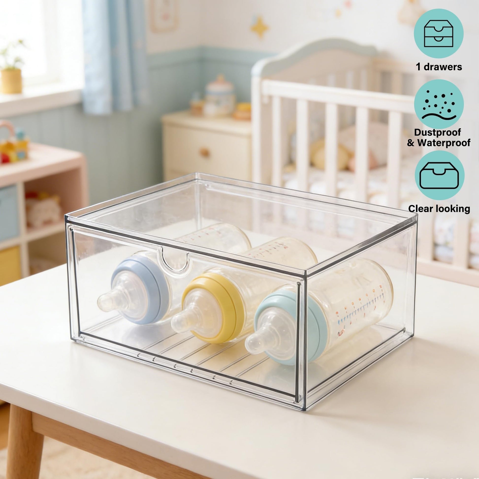 Prsildan Acrylic Makeup Organizer Stackable Clear Storage Drawers for Baby Bottles Desk Organizers