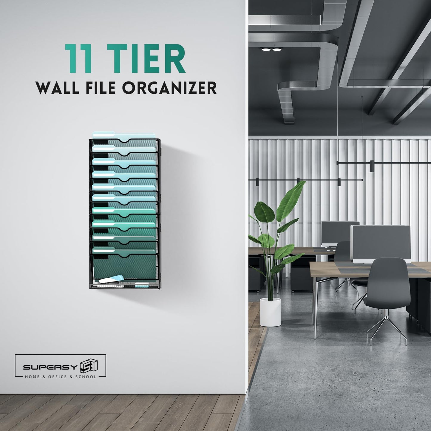 11-Tier Wall File Organizer, Hanging File Holder, Wall Mounted Mail Sorter