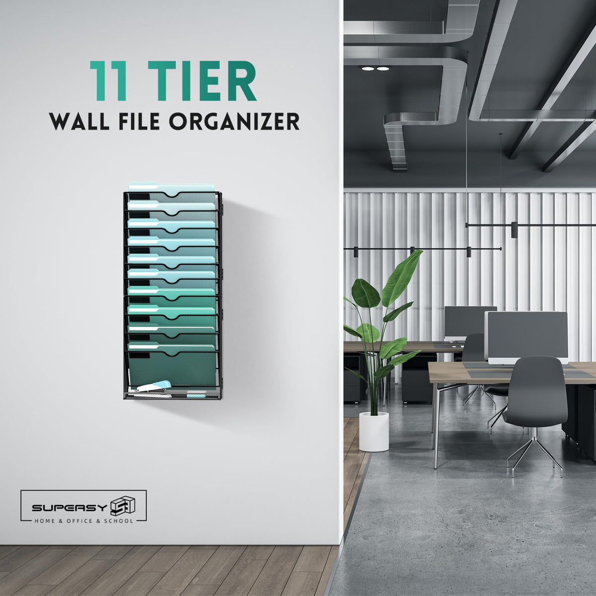 11-Tier Wall File Organizer, Hanging File Holder, Wall Mounted Mail Sorter