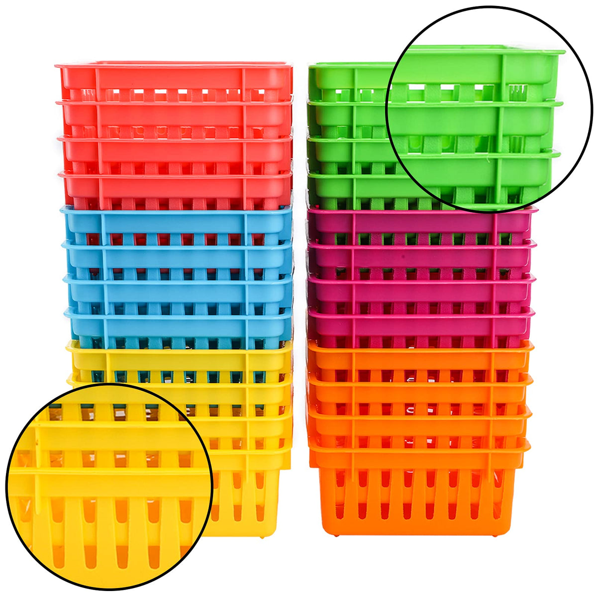 DEAYOU 24 Pack Classroom Storage Baskets, Small Plastic Organizer Basket, Colorful Square Mini