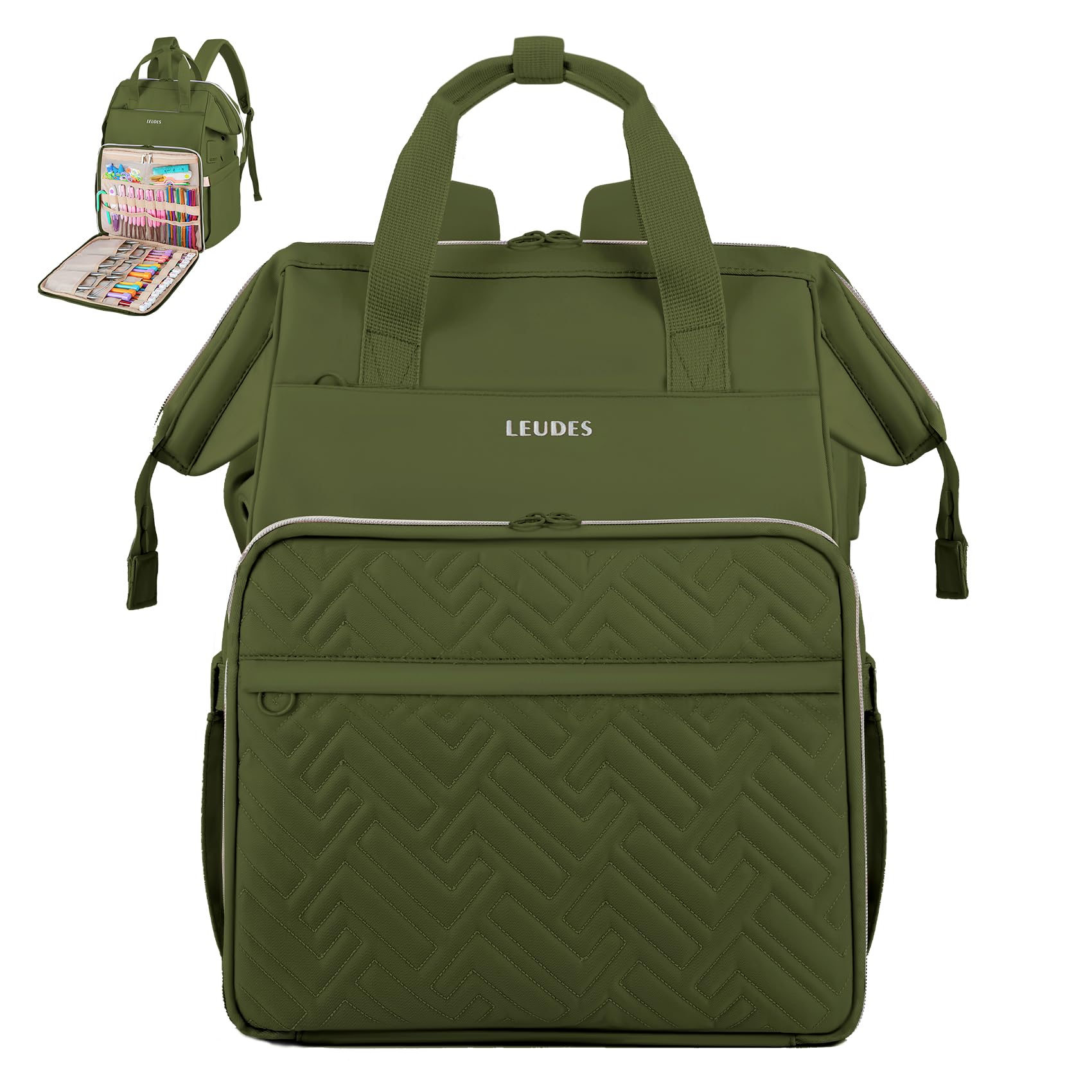 Leudes Crochet Bag Backpack for Yarn Storage Tote Travel Large Knitting Bag