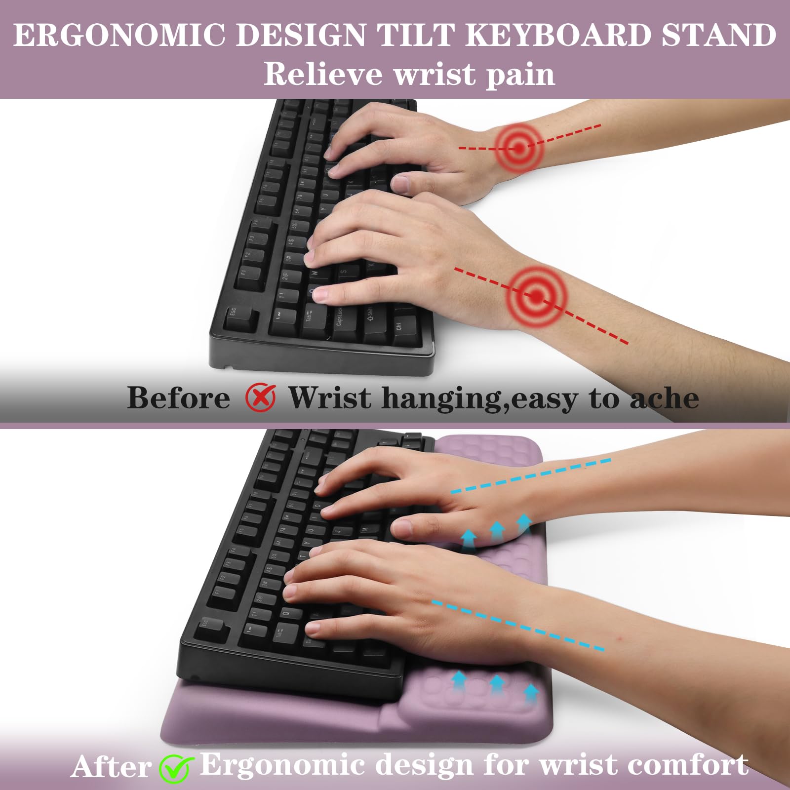 Computer Keyboard Stand with Wrist Rest Support Pad, Purple