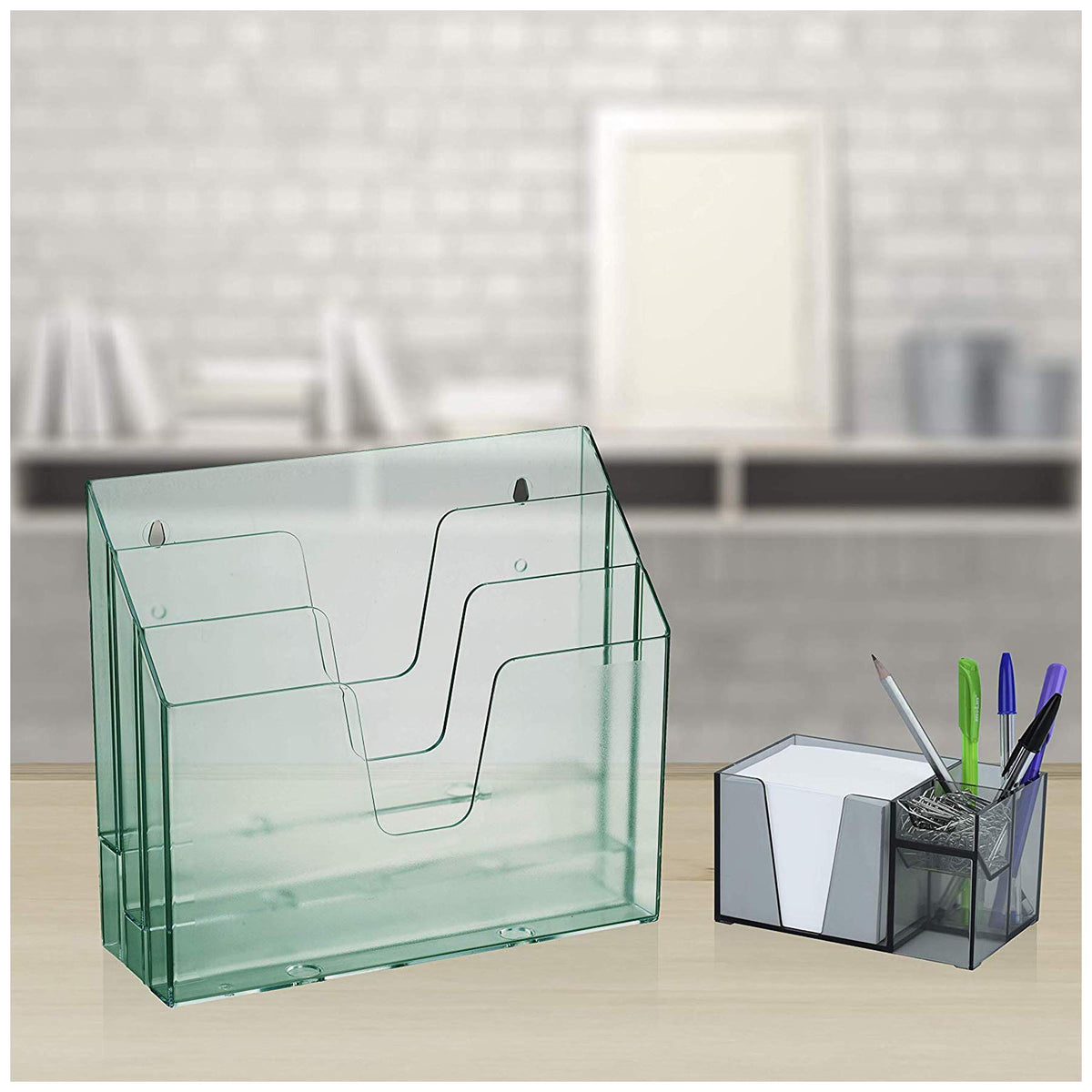 Acrimet Horizontal Triple File Folder Organizer Sorter, Letter, Clear Green