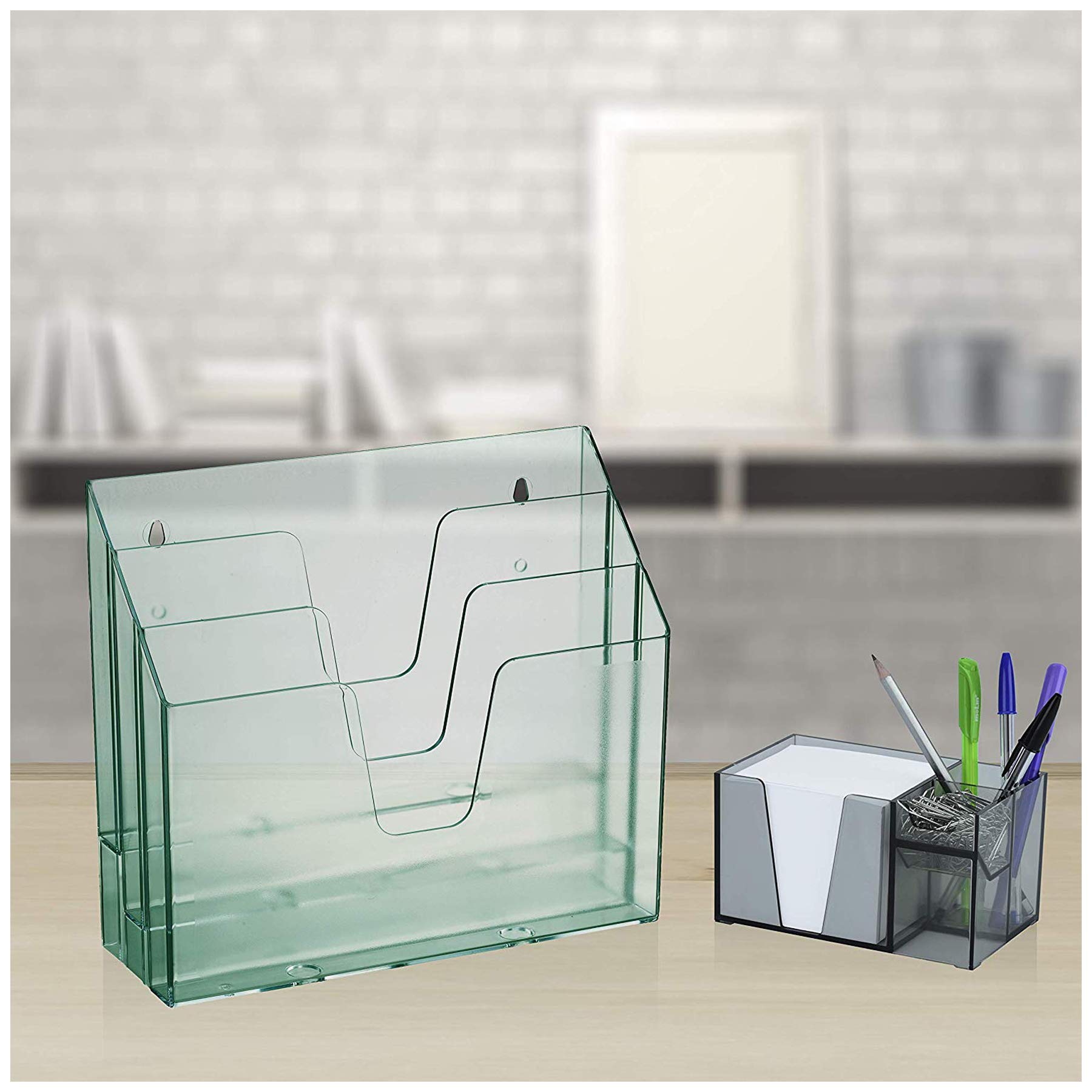 Acrimet Horizontal Triple File Folder Organizer Sorter, Letter, Clear Green