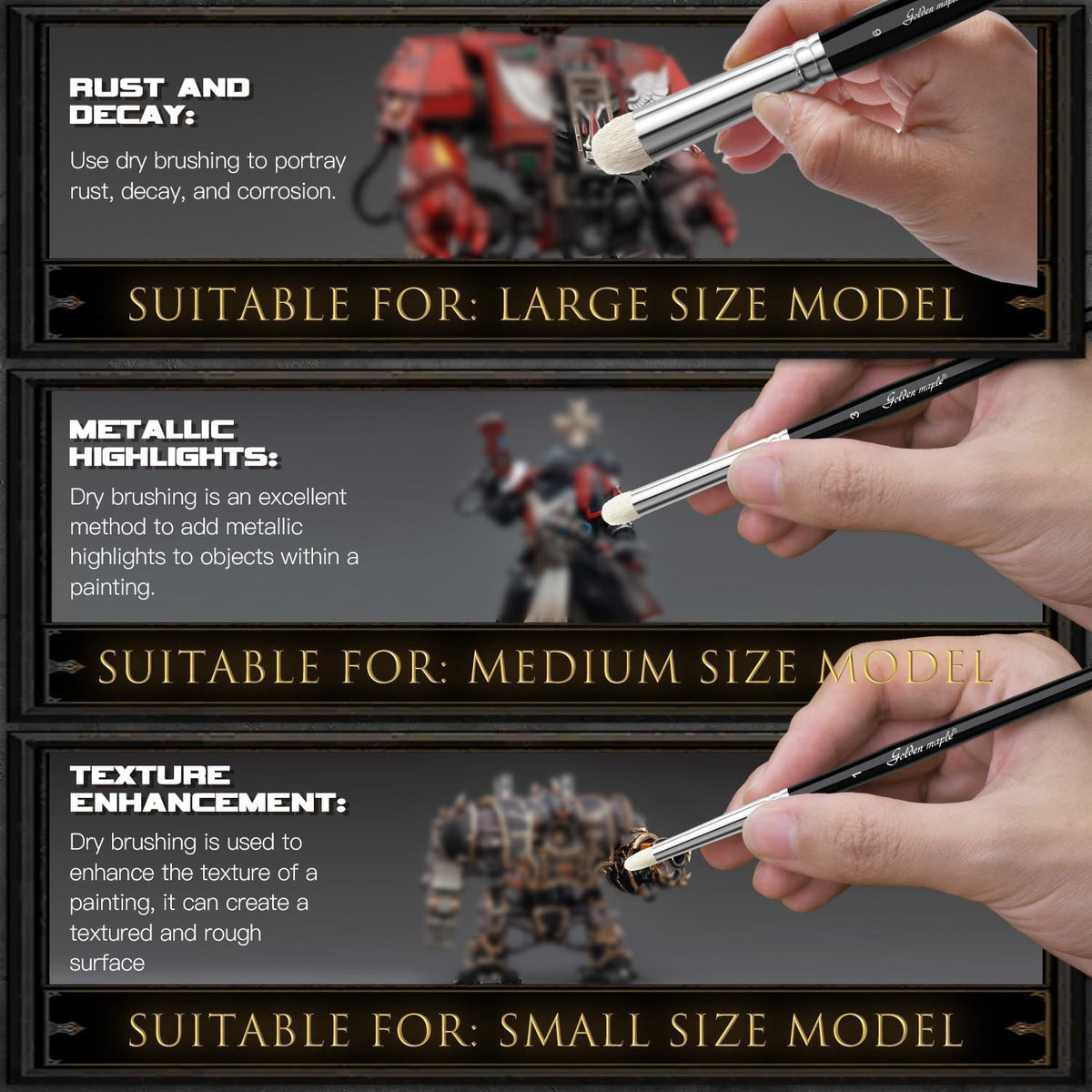 Golden Maple Dry Brush Miniature Painting Drybrush Set - 6PC Professional Modellers Miniature Paint